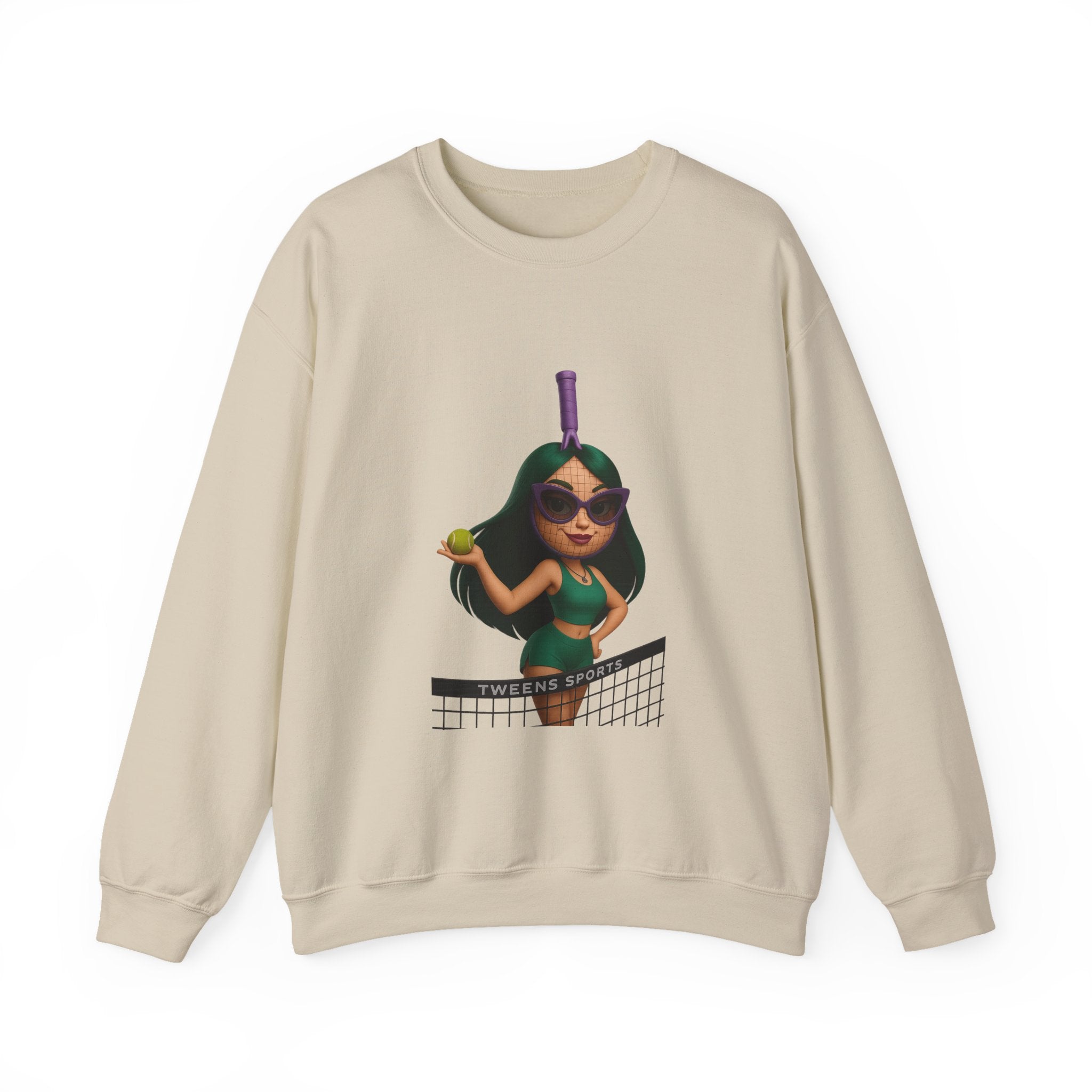 Volleyball Chick Crewneck Sweatshirt — Cute Girl With Sunglasses & Ball Graphic