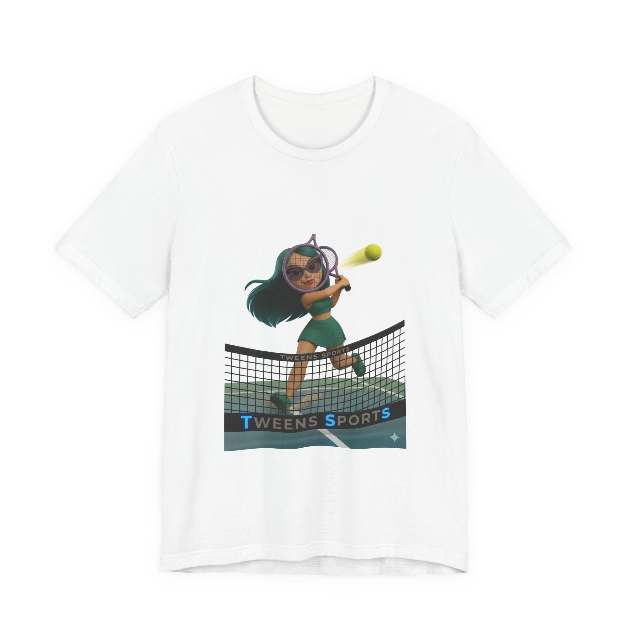 Tween Sports Tennis Tee — Girls' Cartoon Tennis Player Graphic T-Shirt