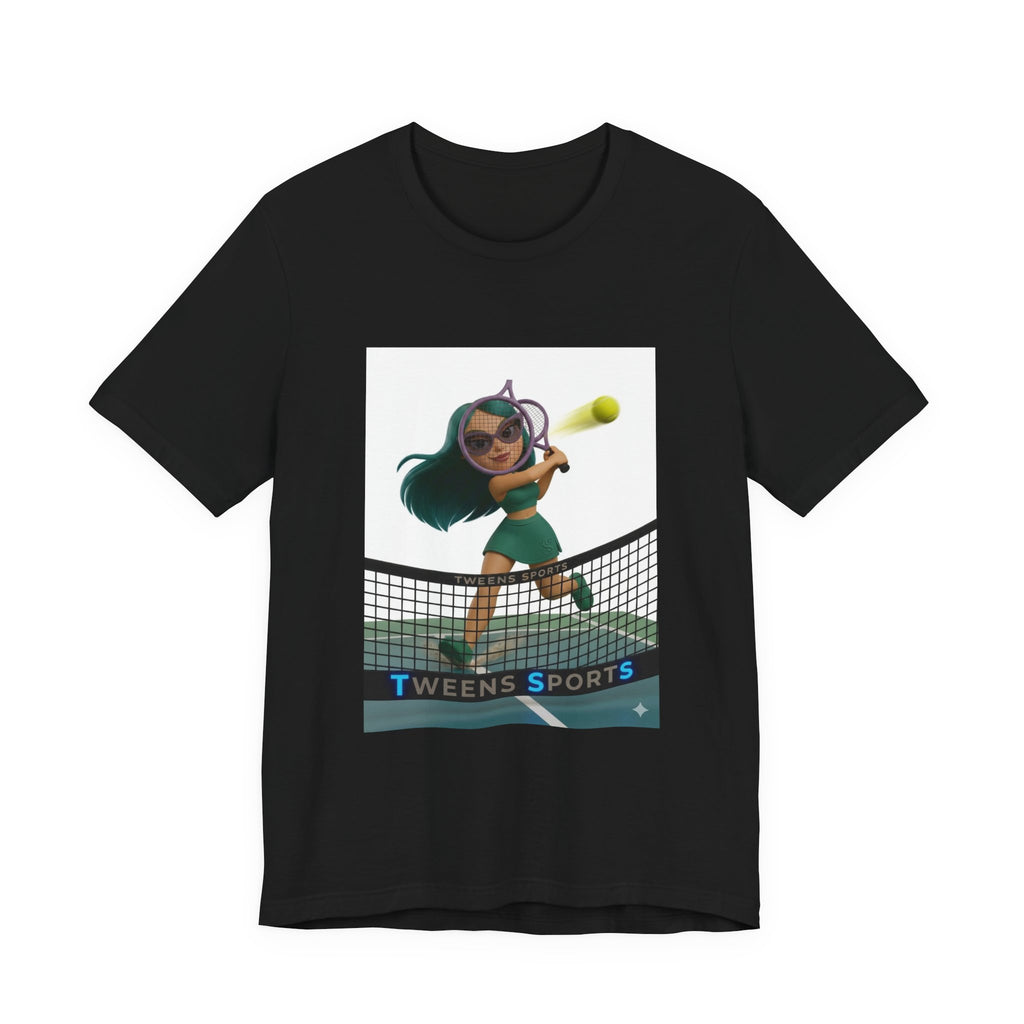 Tween Sports Tennis Tee — Girls' Cartoon Tennis Player Graphic T-Shirt