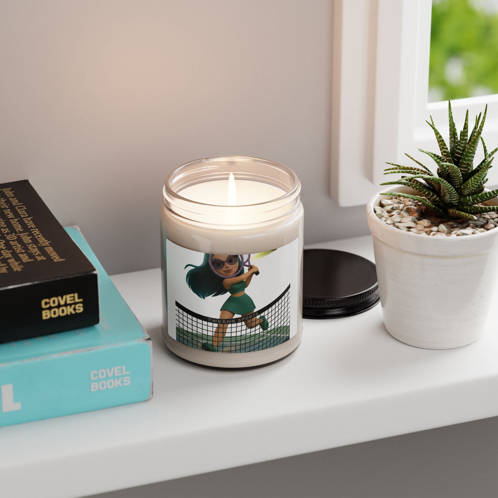 9oz Soy Candle — Cute Cartoon Tennis Girl Scented Candle, Sporty Gift for Tennis Fans