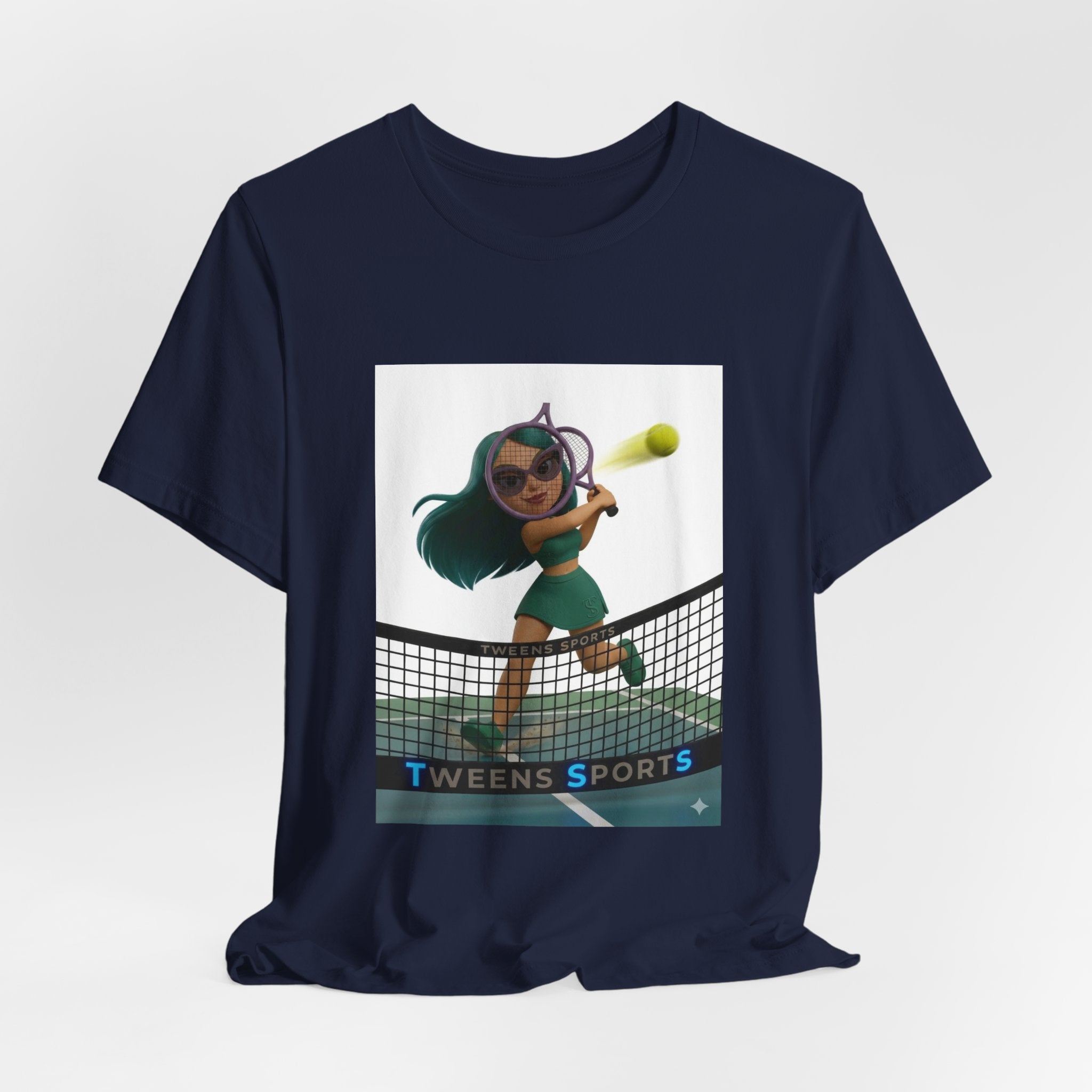 Tween Sports Tennis Tee — Girls' Cartoon Tennis Player Graphic T-Shirt