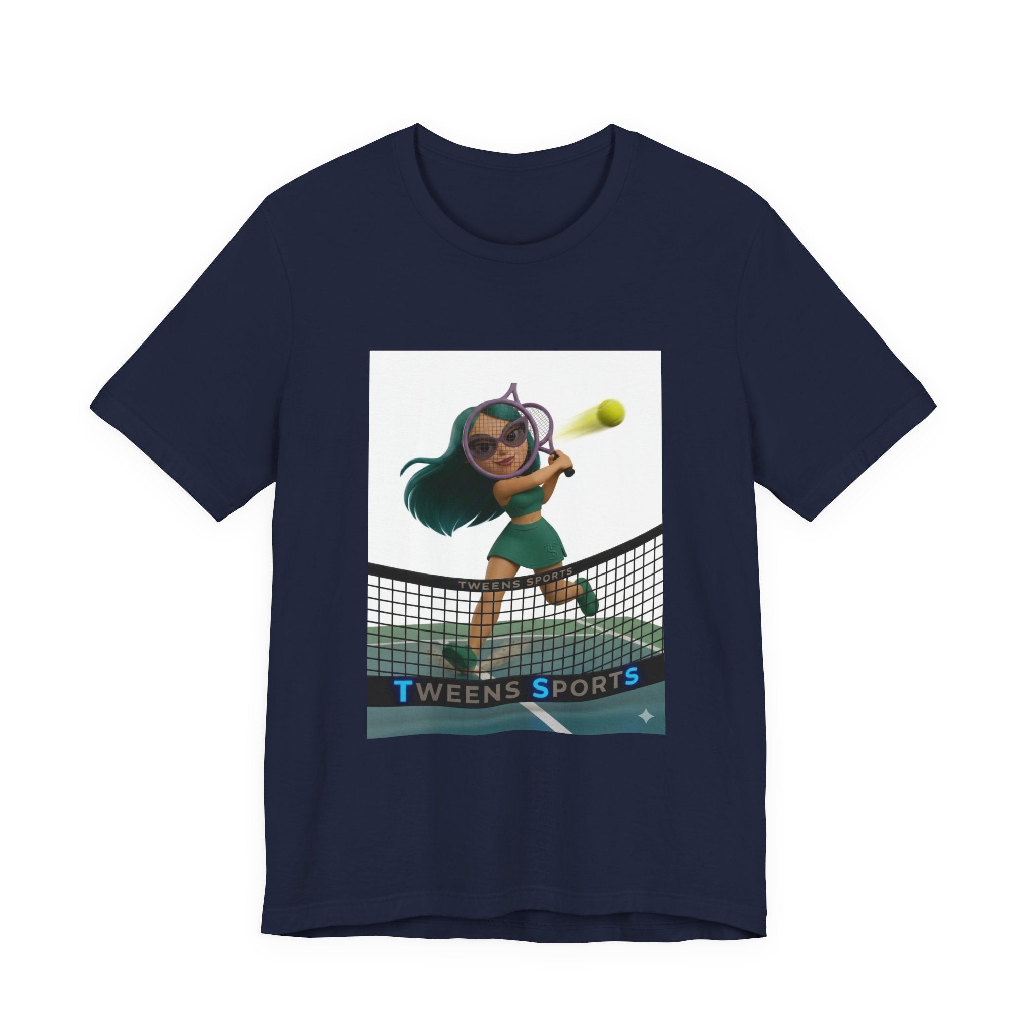 Tween Sports Tennis Tee — Girls' Cartoon Tennis Player Graphic T-Shirt