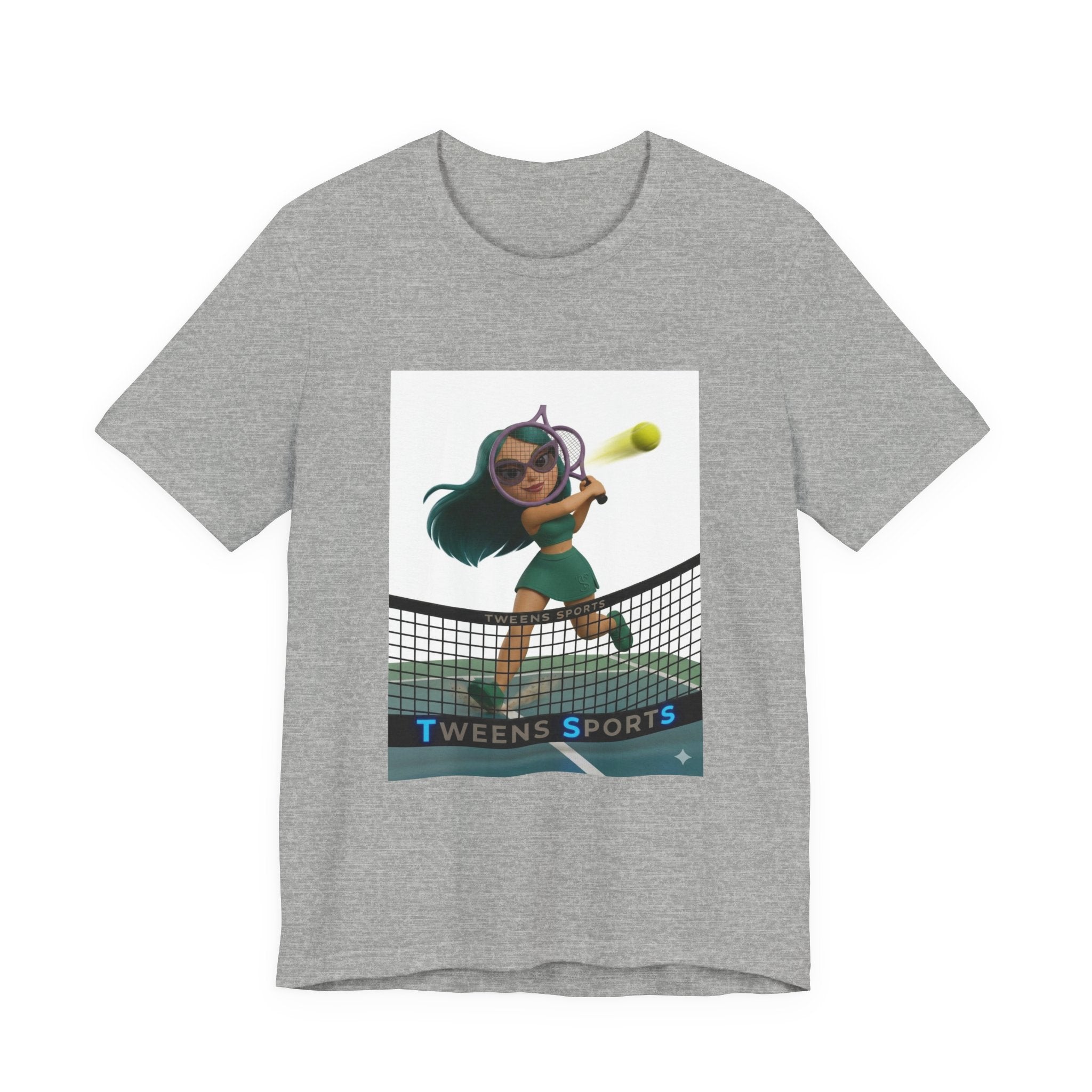 Tween Sports Tennis Tee — Girls' Cartoon Tennis Player Graphic T-Shirt
