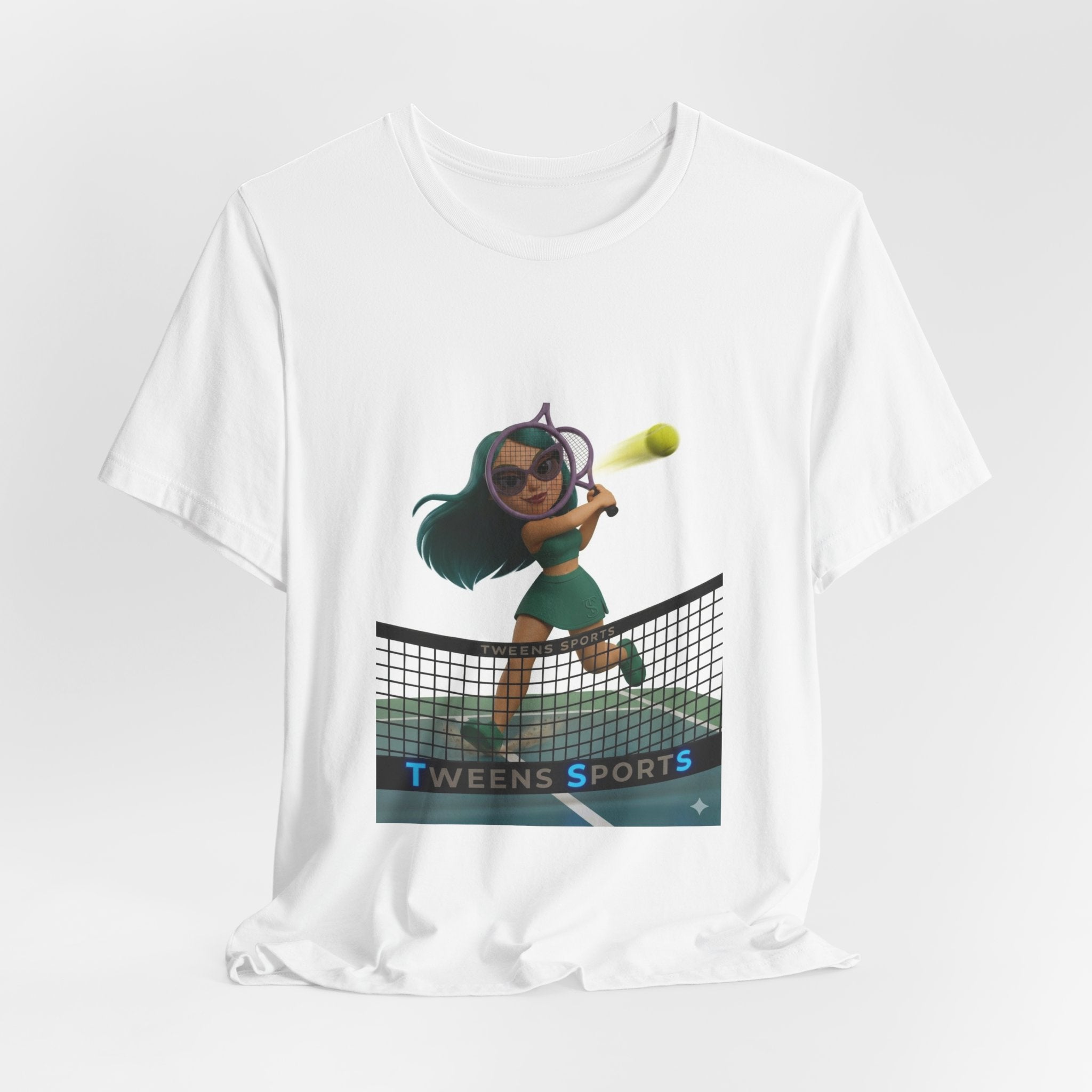 Tween Sports Tennis Tee — Girls' Cartoon Tennis Player Graphic T-Shirt