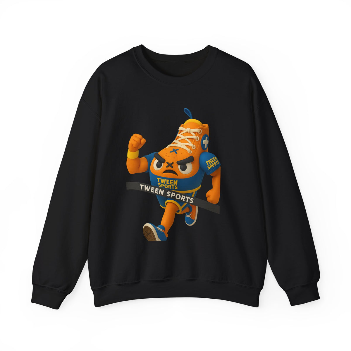 Tween Sports Mascot Crewneck Sweatshirt — Playful Orange Sneaker Graphic