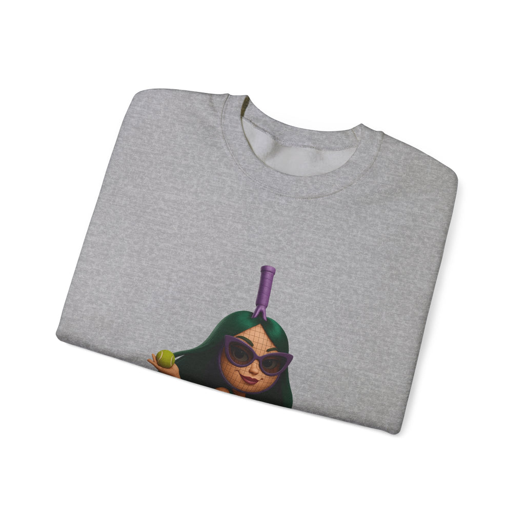 Volleyball Chick Crewneck Sweatshirt — Cute Girl With Sunglasses & Ball Graphic