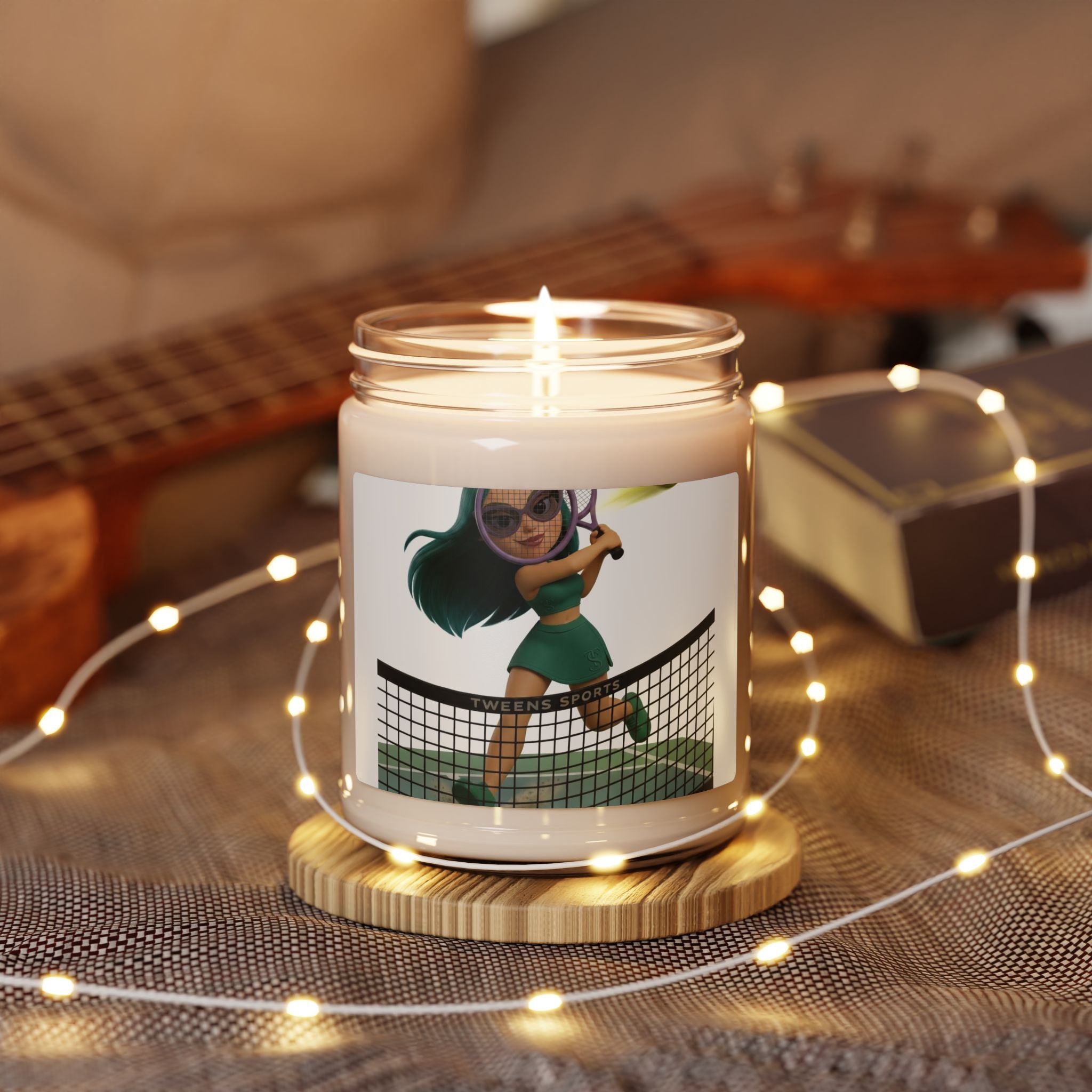 9oz Soy Candle — Cute Cartoon Tennis Girl Scented Candle, Sporty Gift for Tennis Fans