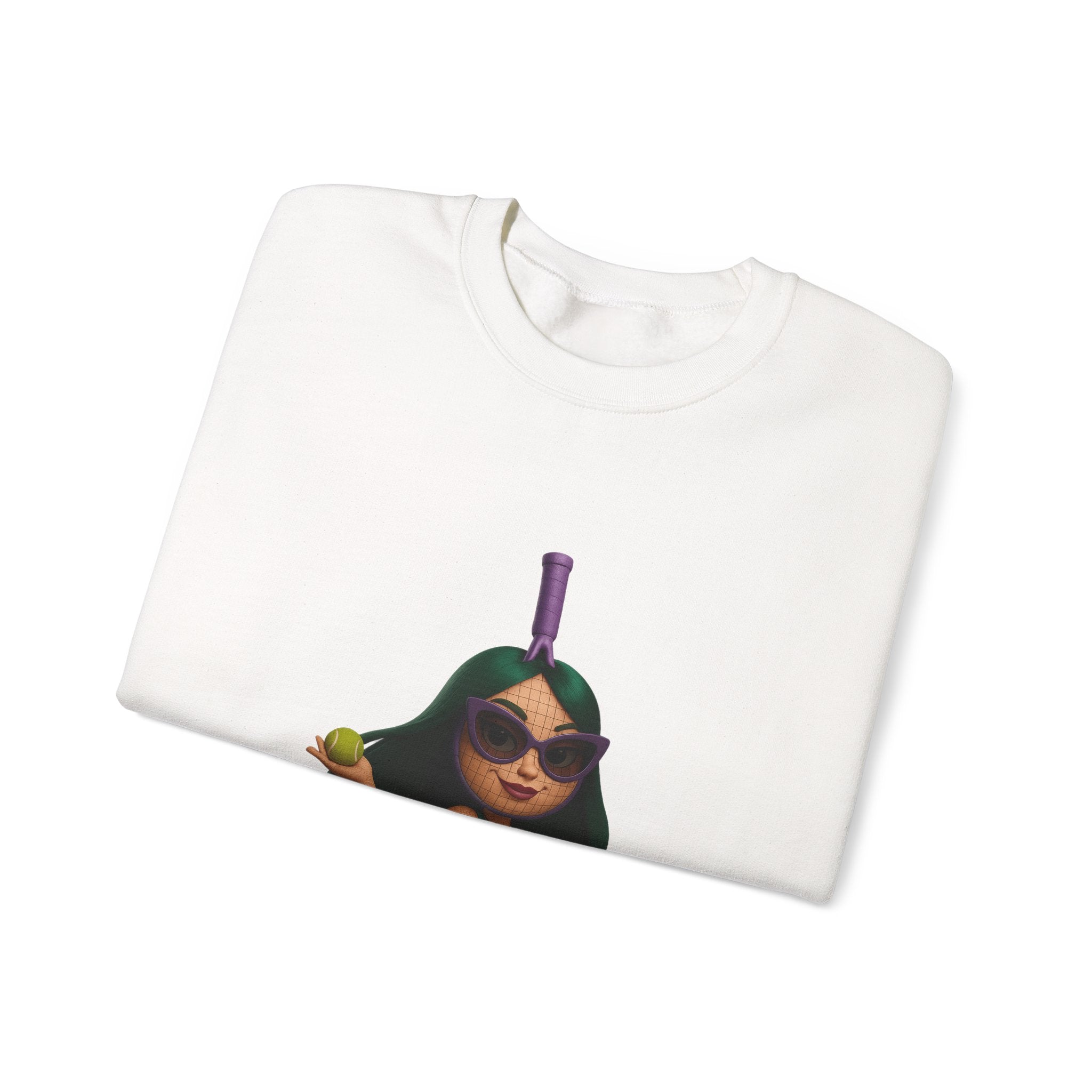 Volleyball Chick Crewneck Sweatshirt — Cute Girl With Sunglasses & Ball Graphic
