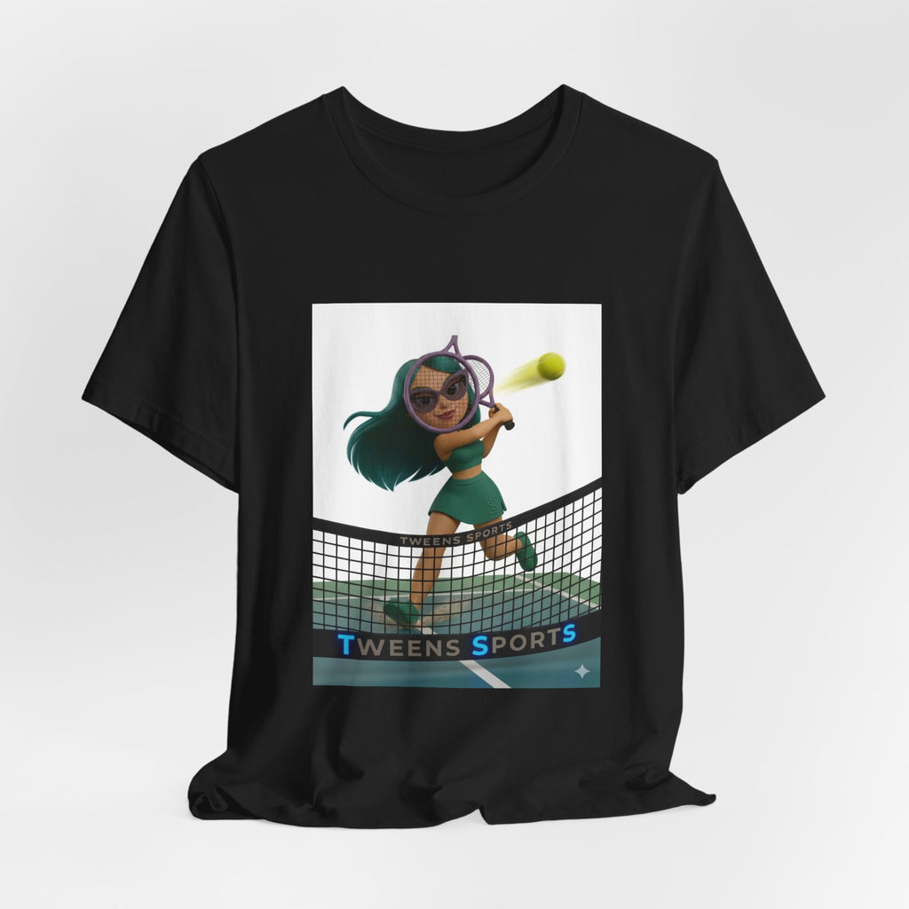 Tween Sports Tennis Tee — Girls' Cartoon Tennis Player Graphic T-Shirt