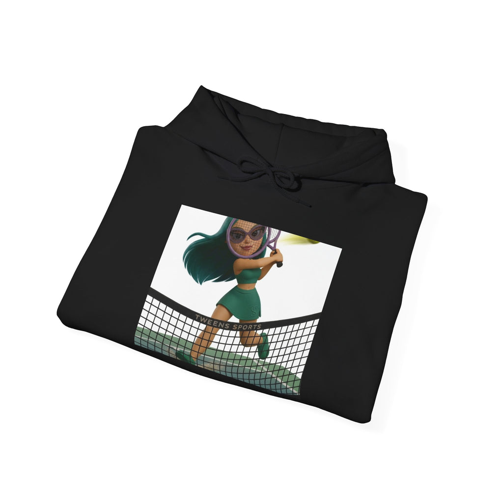 Tennis Hoodie — Cute Girl Tennis Player Illustration Hooded Sweatshirt