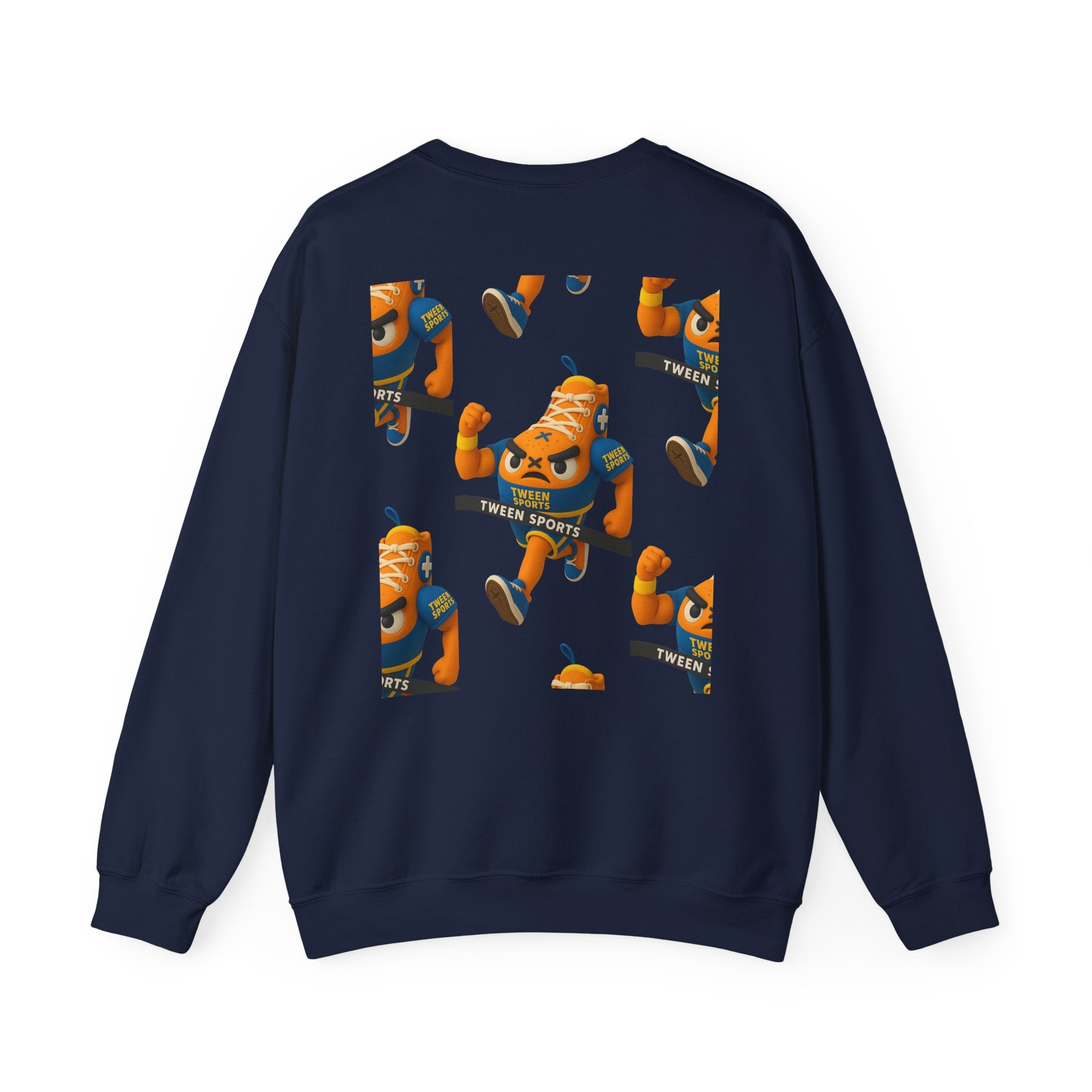 Tween Sports Mascot Crewneck Sweatshirt — Playful Orange Sneaker Graphic
