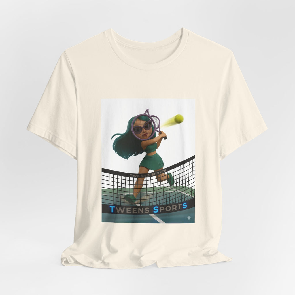 Tween Sports Tennis Tee — Girls' Cartoon Tennis Player Graphic T-Shirt