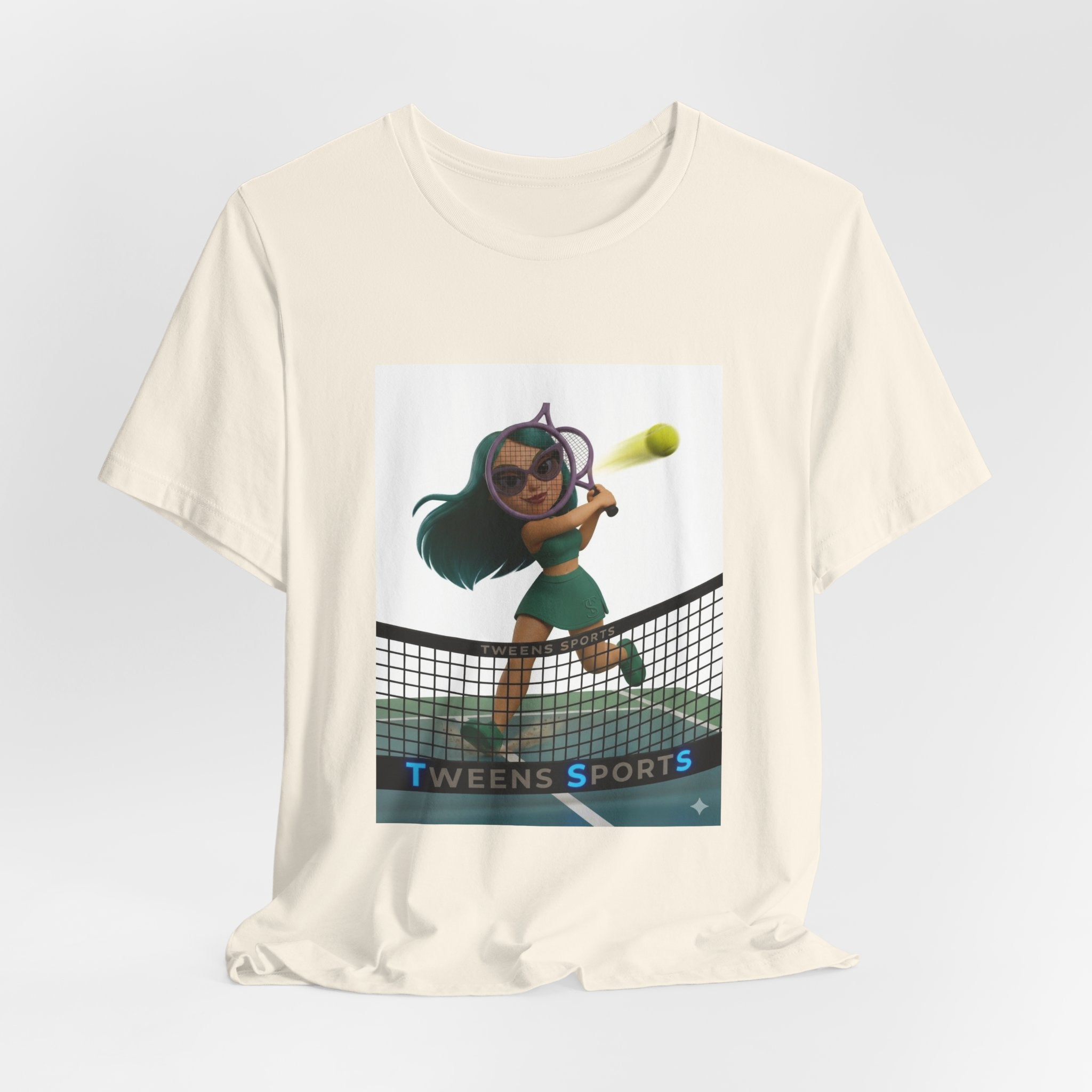 Tween Sports Tennis Tee — Girls' Cartoon Tennis Player Graphic T-Shirt