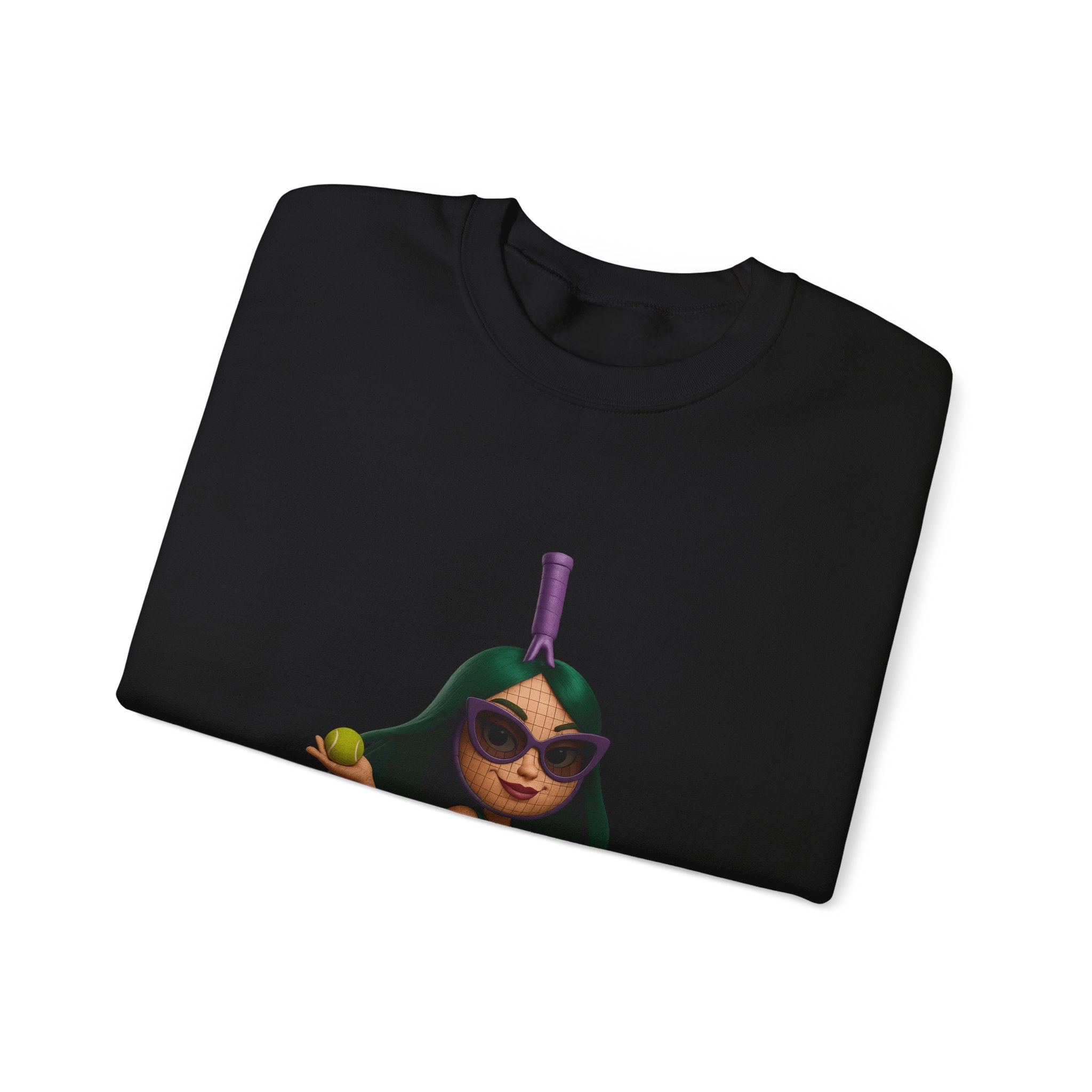 Volleyball Chick Crewneck Sweatshirt — Cute Girl With Sunglasses & Ball Graphic