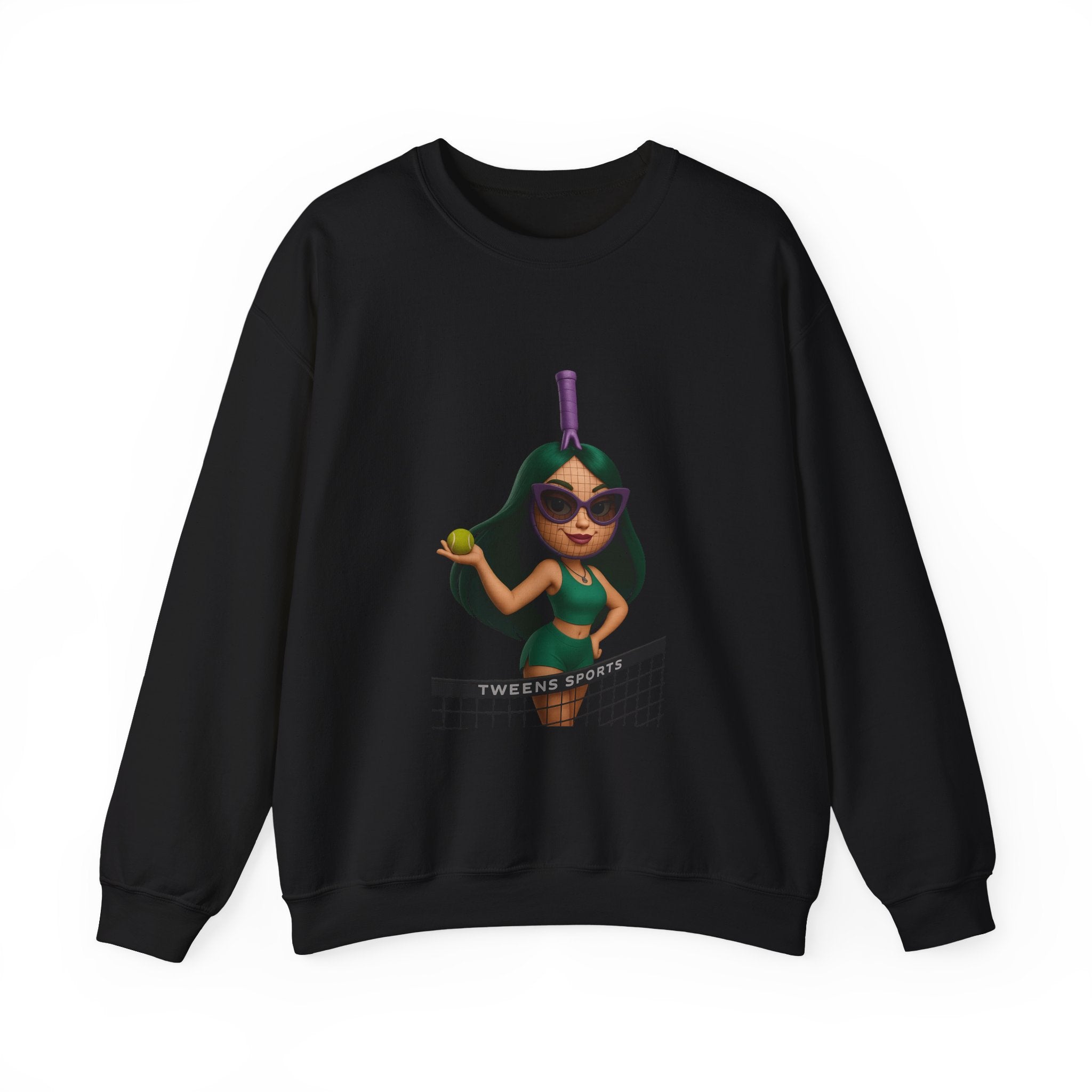 Volleyball Chick Crewneck Sweatshirt — Cute Girl With Sunglasses & Ball Graphic