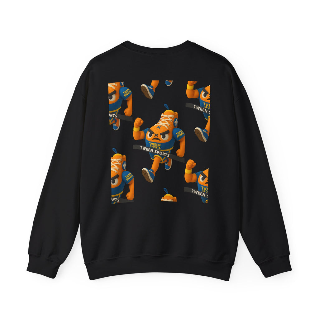Tween Sports Mascot Crewneck Sweatshirt — Playful Orange Sneaker Graphic