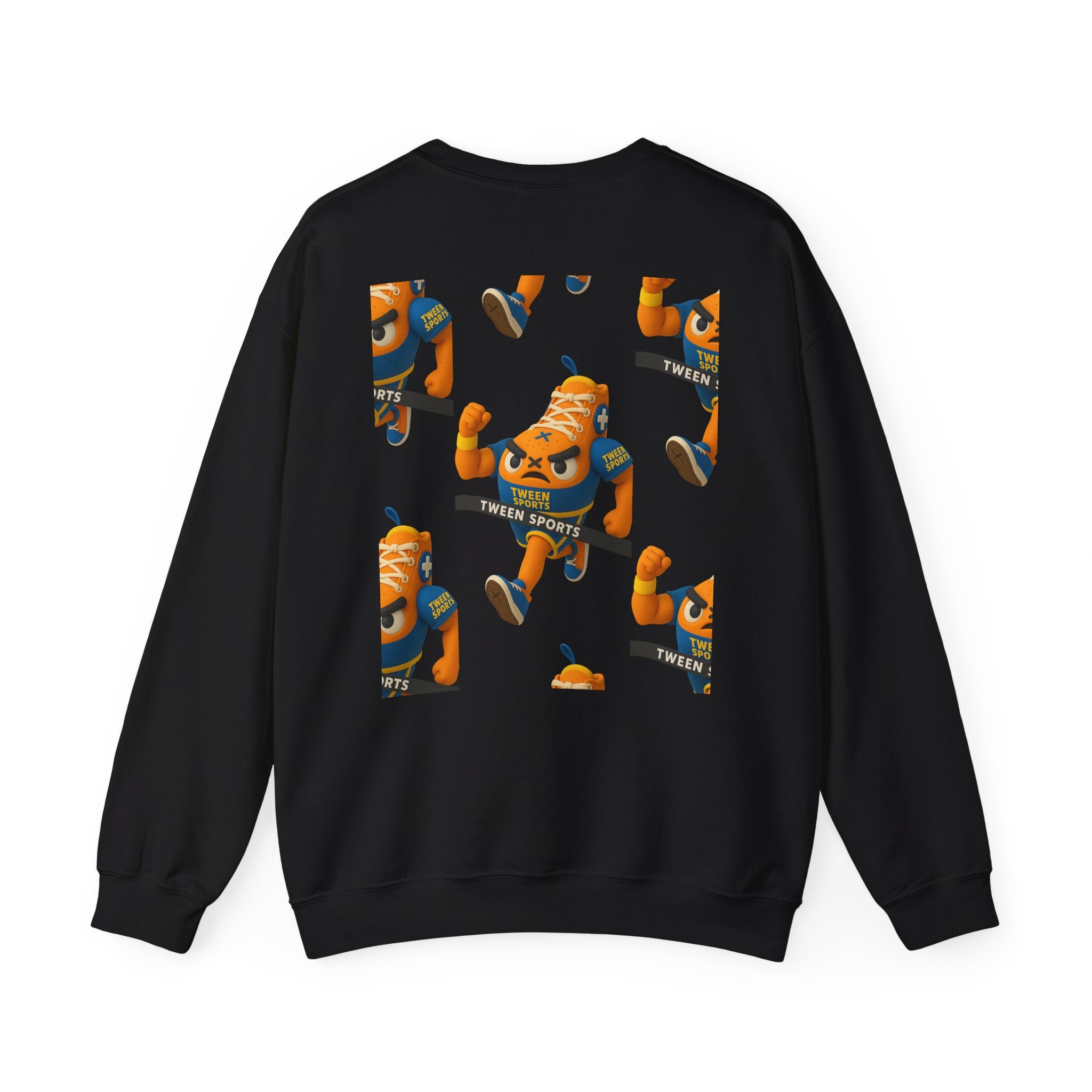 Tween Sports Mascot Crewneck Sweatshirt — Playful Orange Sneaker Graphic