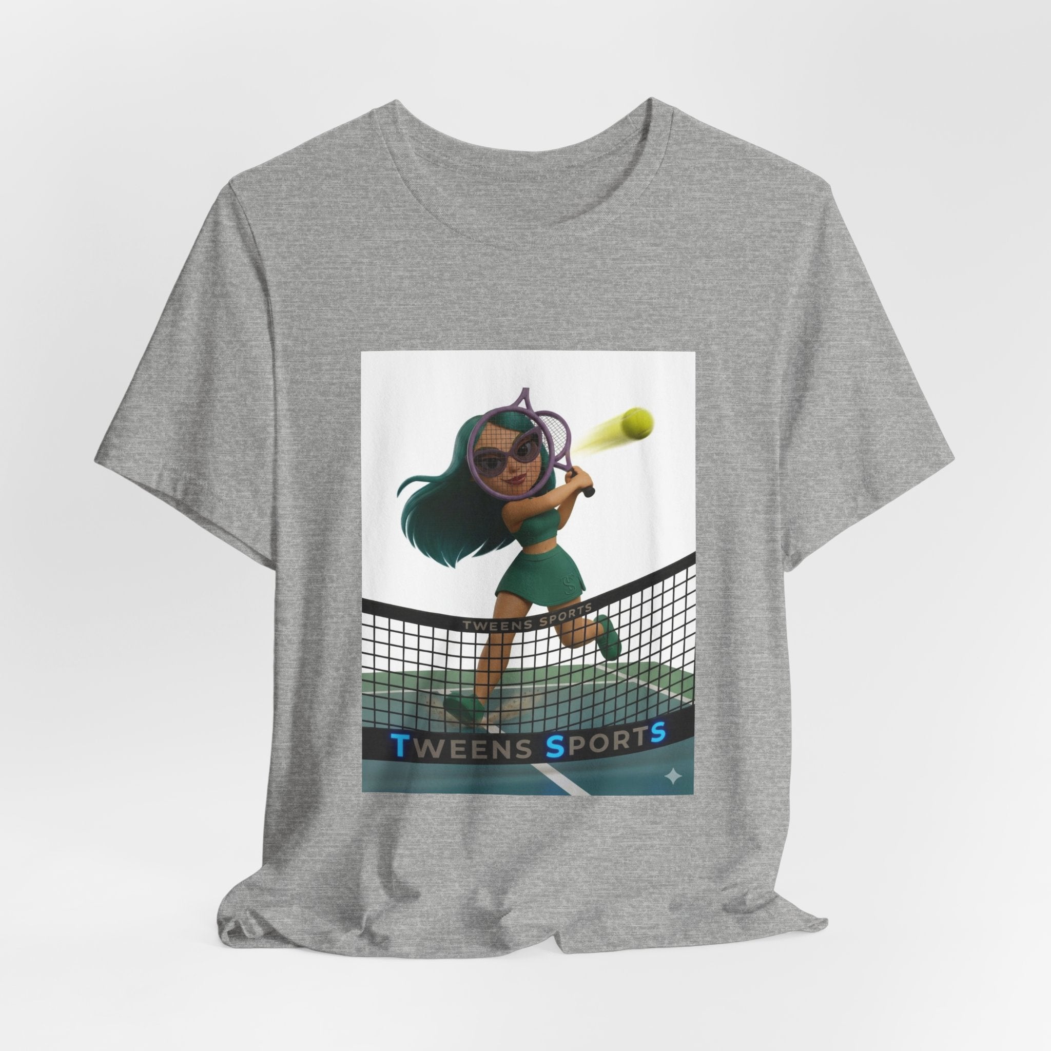 Tween Sports Tennis Tee — Girls' Cartoon Tennis Player Graphic T-Shirt