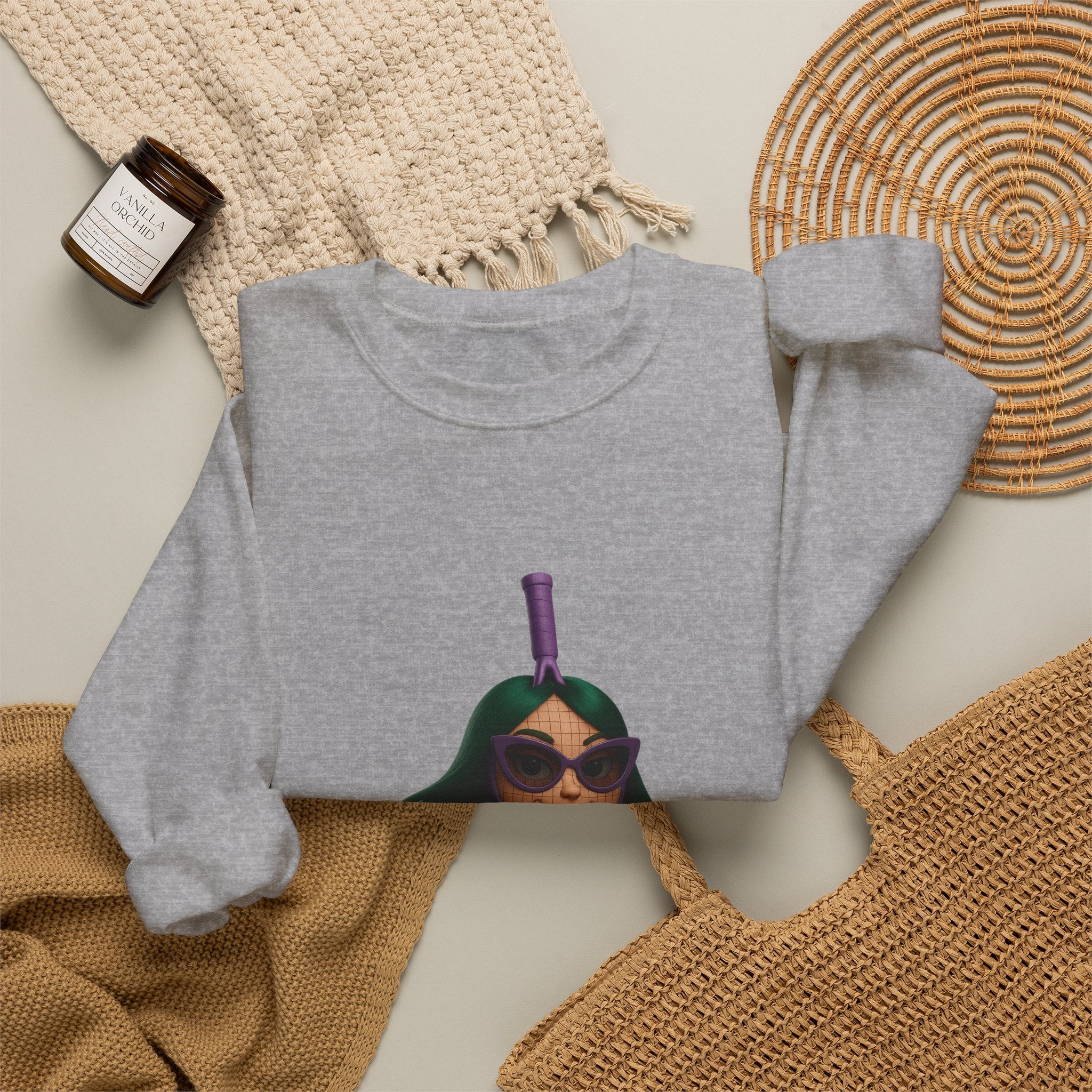Volleyball Chick Crewneck Sweatshirt — Cute Girl With Sunglasses & Ball Graphic