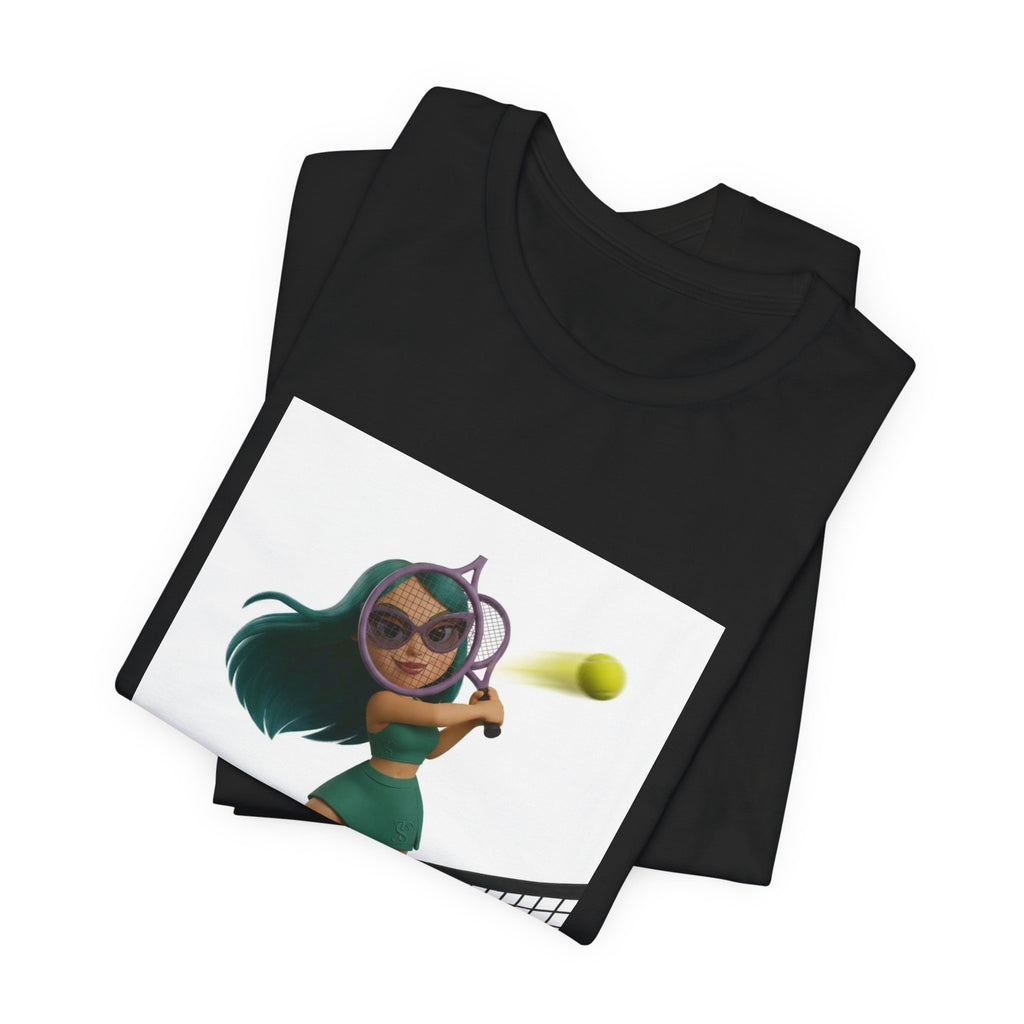 Tween Sports Tennis Tee — Girls' Cartoon Tennis Player Graphic T-Shirt
