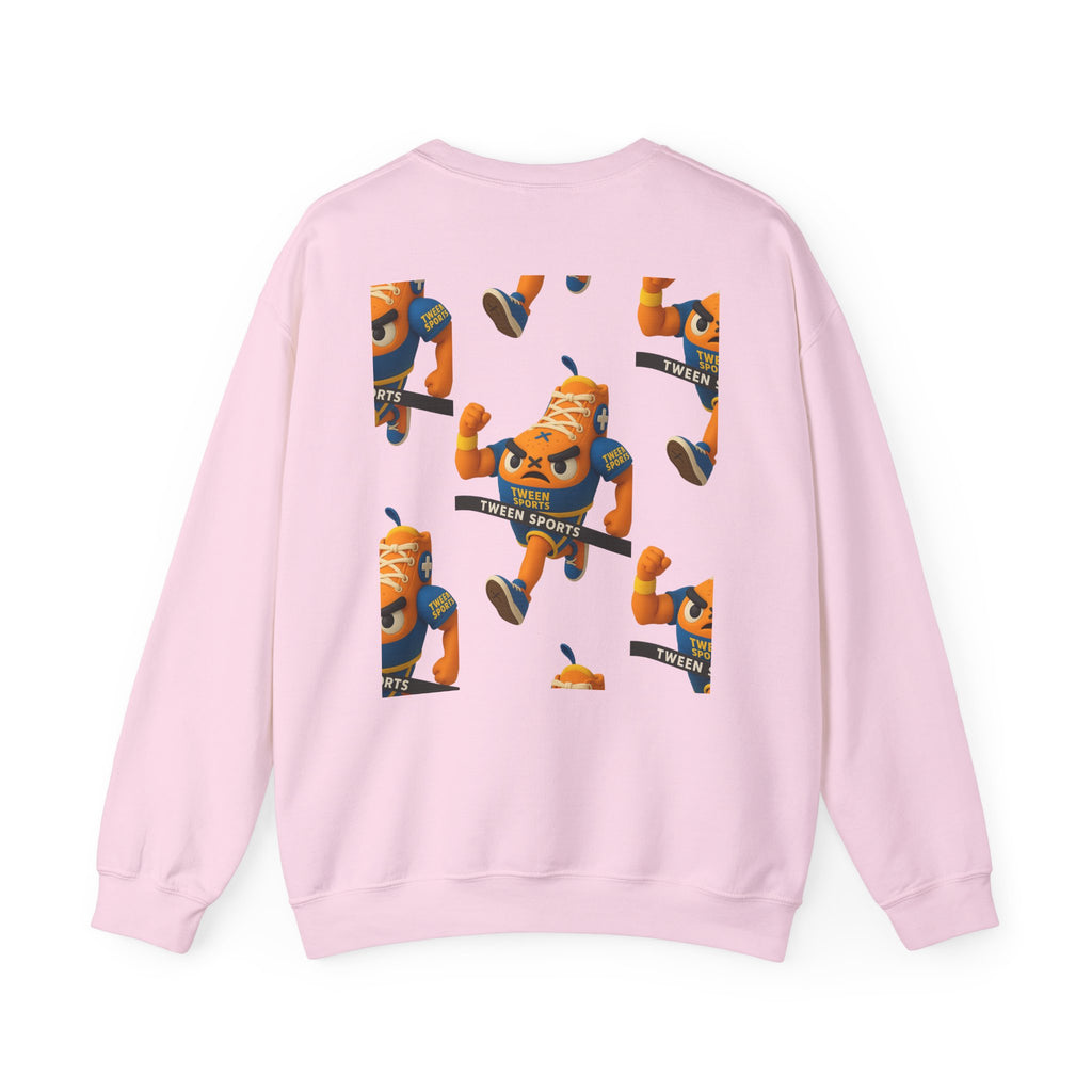 Tween Sports Mascot Crewneck Sweatshirt — Playful Orange Sneaker Graphic