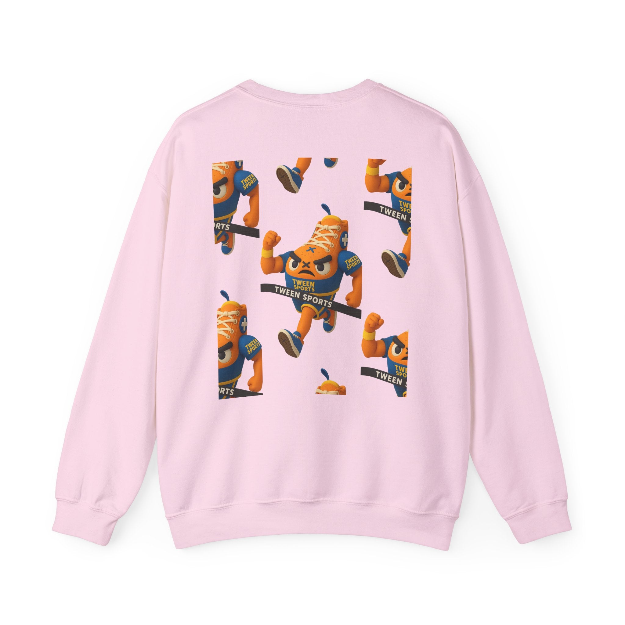 Tween Sports Mascot Crewneck Sweatshirt — Playful Orange Sneaker Graphic