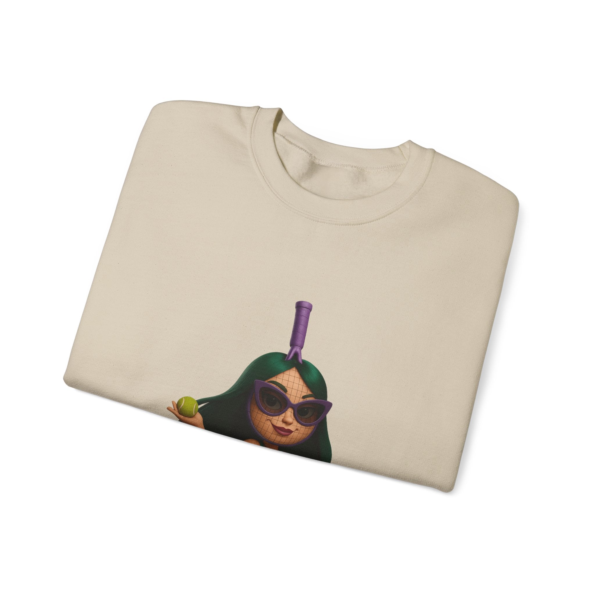 Volleyball Chick Crewneck Sweatshirt — Cute Girl With Sunglasses & Ball Graphic