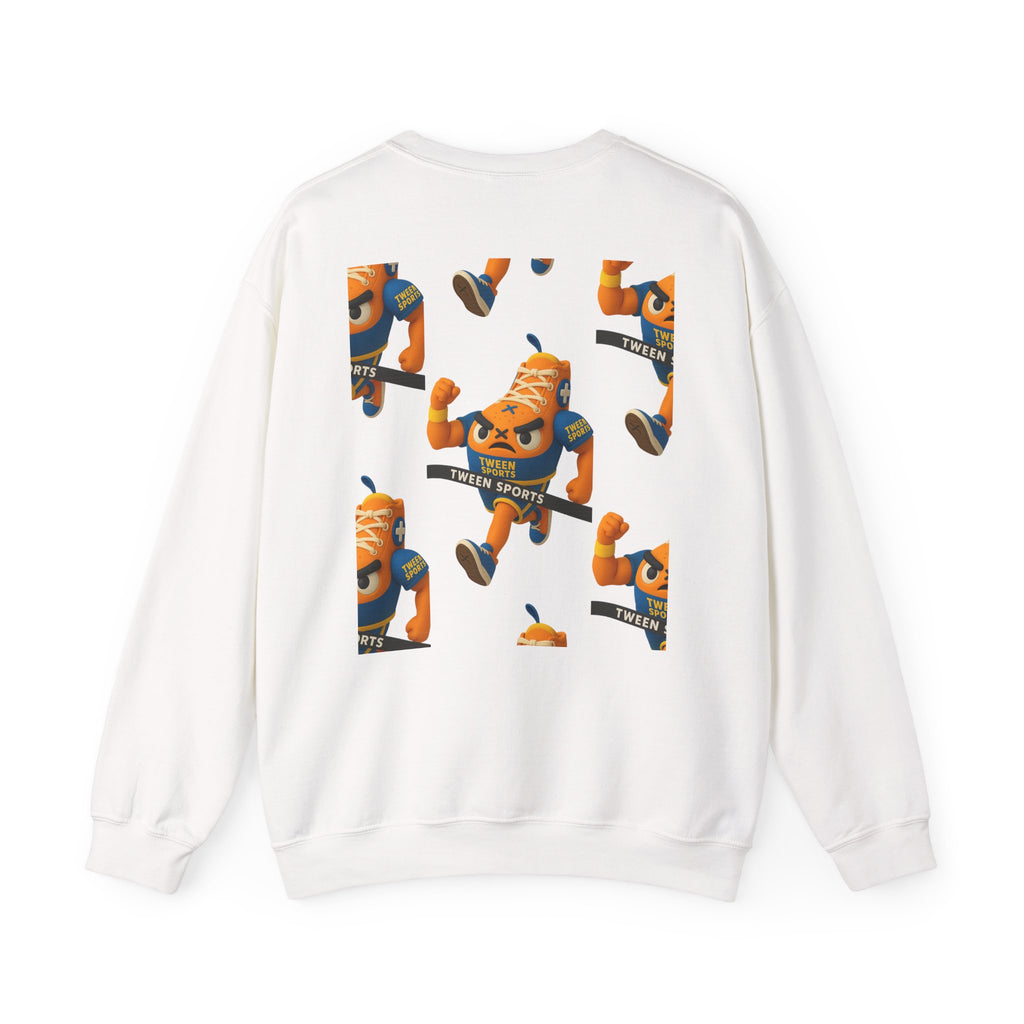 Tween Sports Mascot Crewneck Sweatshirt — Playful Orange Sneaker Graphic