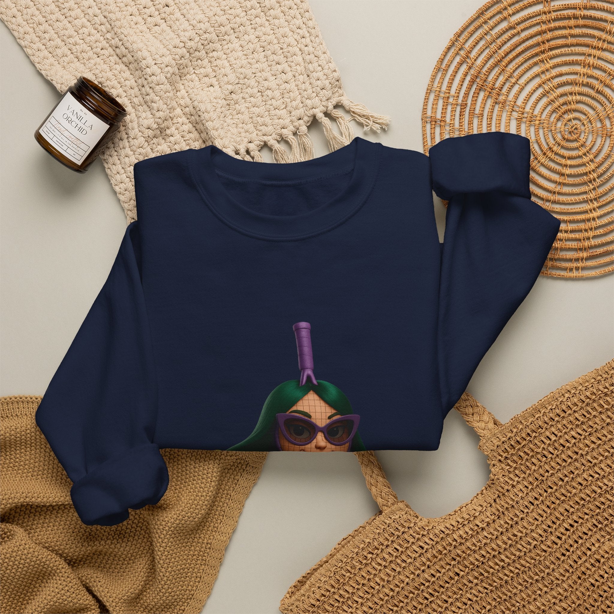 Volleyball Chick Crewneck Sweatshirt — Cute Girl With Sunglasses & Ball Graphic