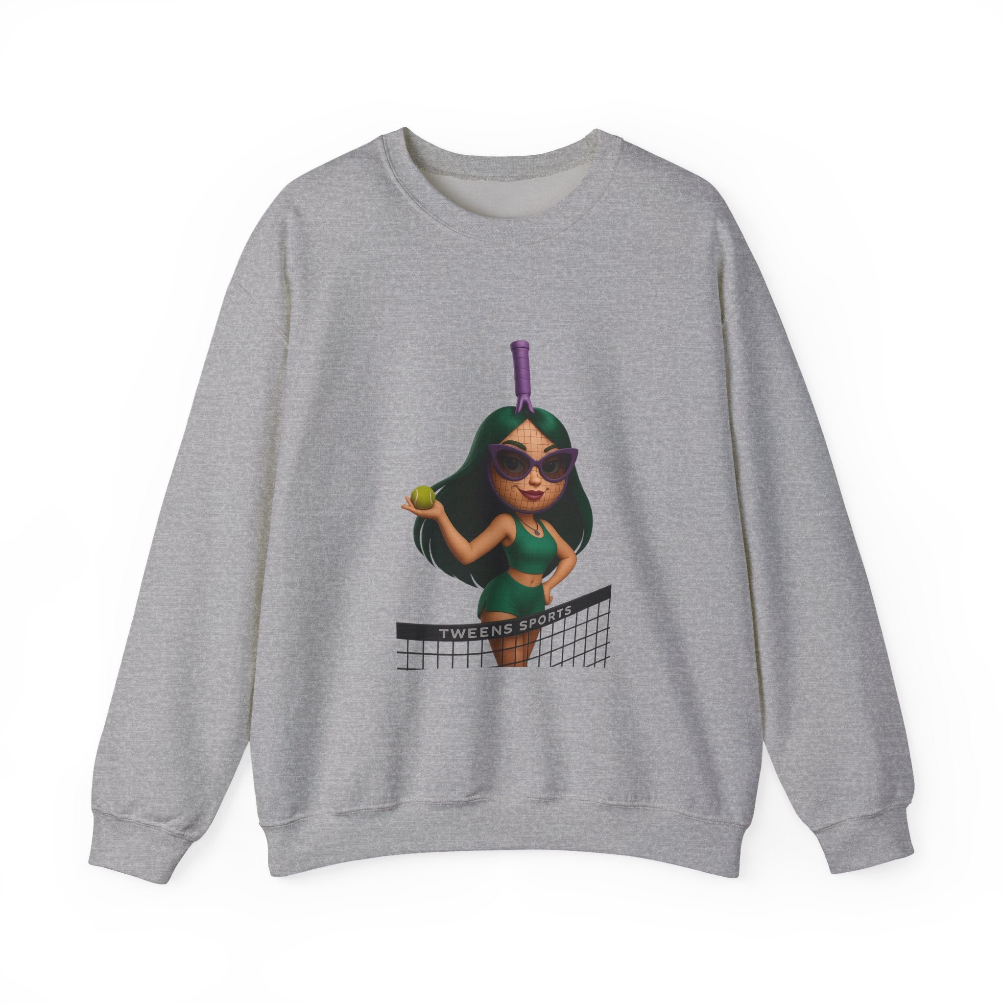 Volleyball Chick Crewneck Sweatshirt — Cute Girl With Sunglasses & Ball Graphic