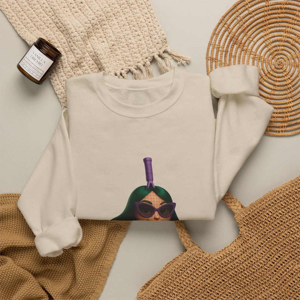 Volleyball Chick Crewneck Sweatshirt — Cute Girl With Sunglasses & Ball Graphic