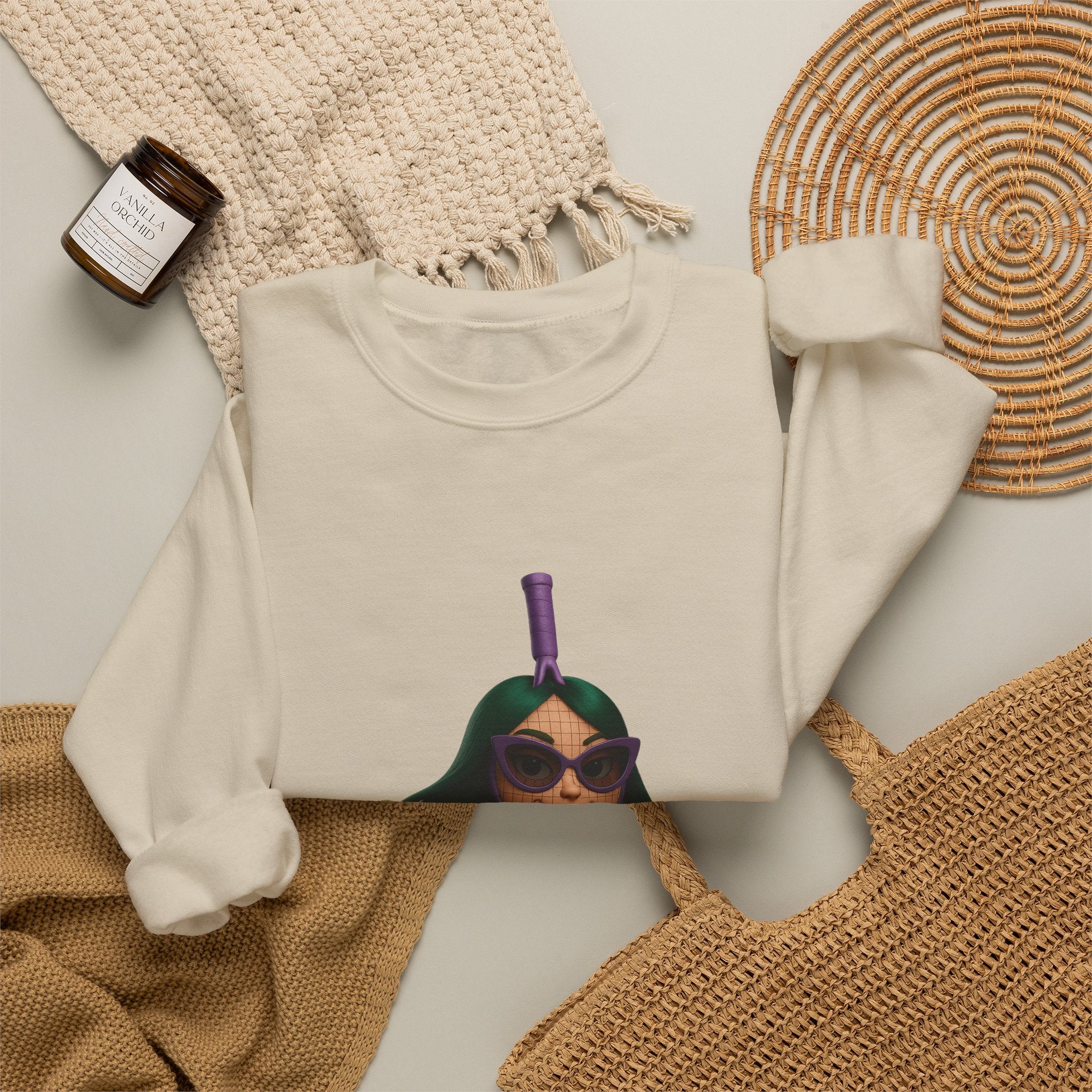 Volleyball Chick Crewneck Sweatshirt — Cute Girl With Sunglasses & Ball Graphic