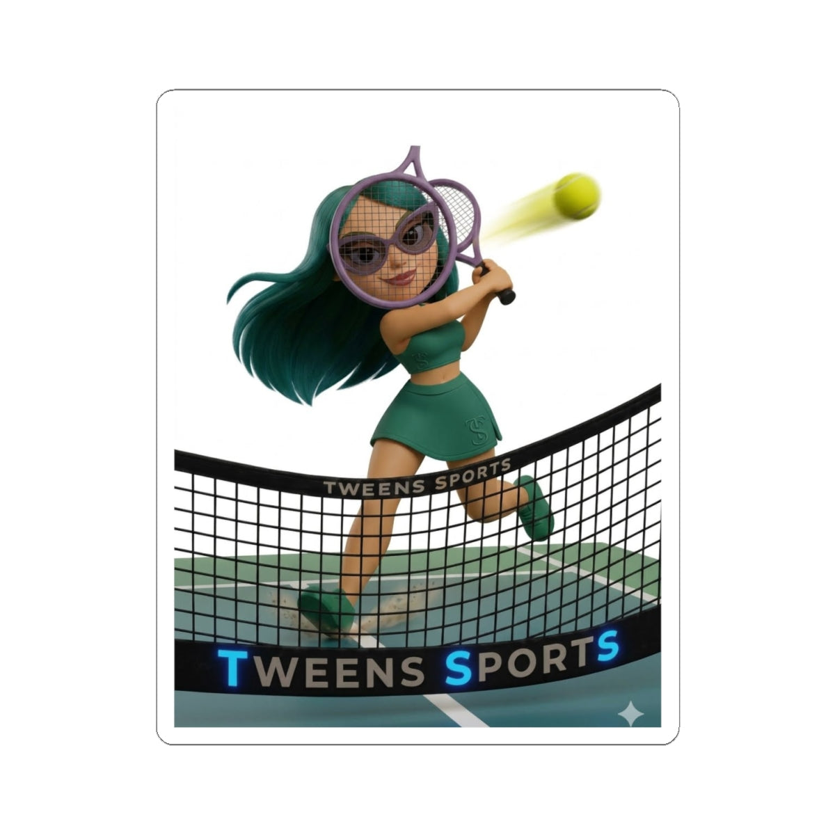Tweens Sports Tennis Sticker — Cute Girl Tennis Player Kiss-Cut Sticker