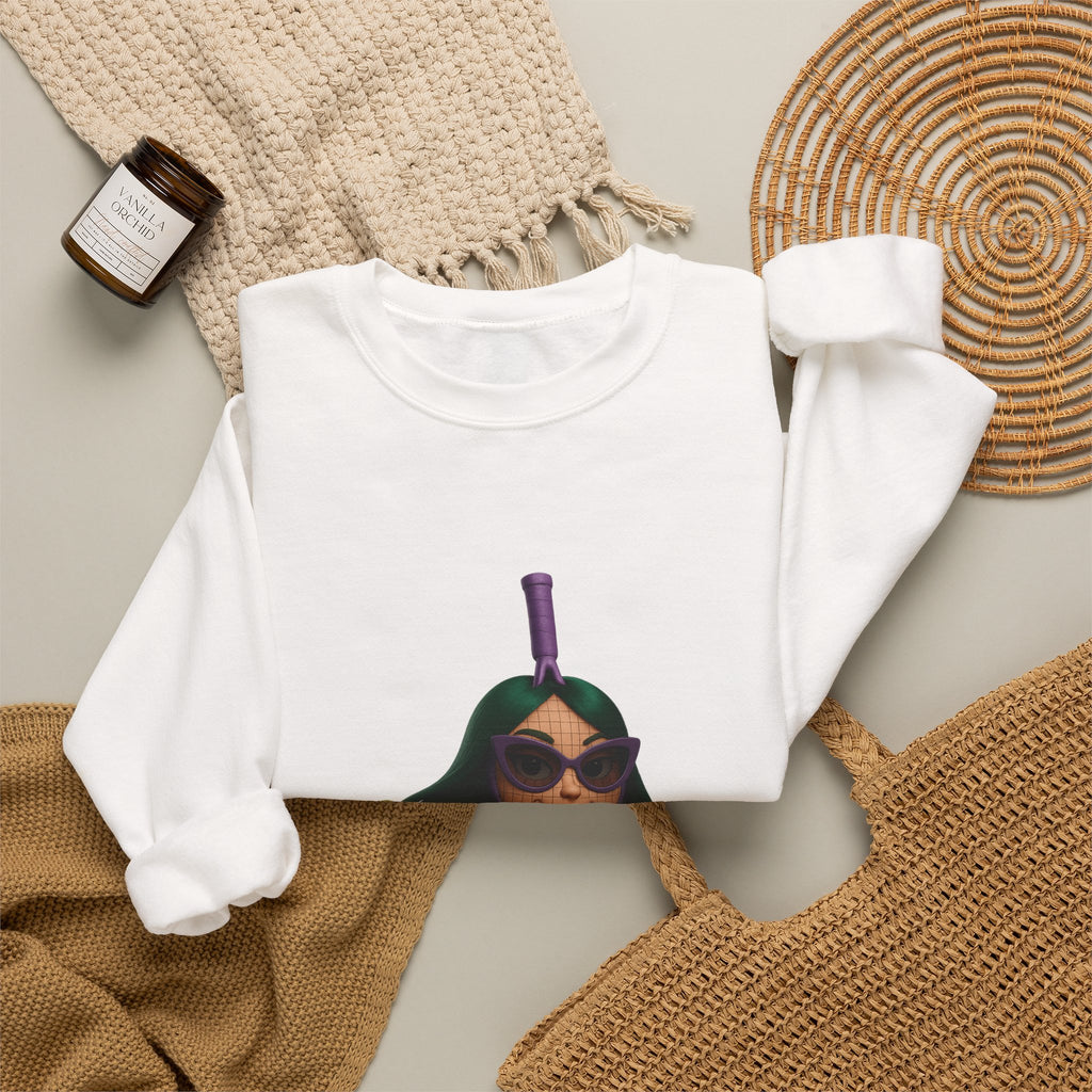 Volleyball Chick Crewneck Sweatshirt — Cute Girl With Sunglasses & Ball Graphic