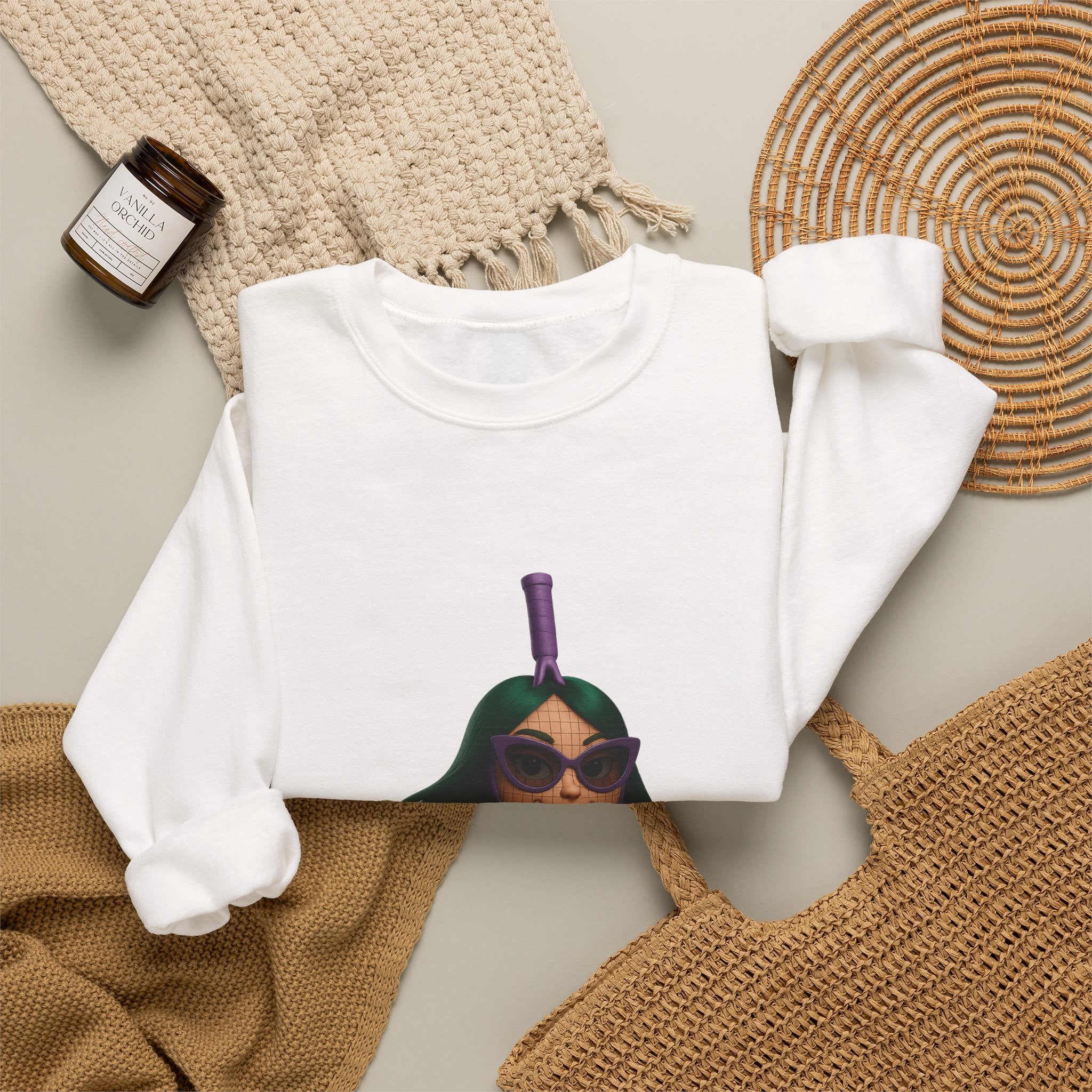 Volleyball Chick Crewneck Sweatshirt — Cute Girl With Sunglasses & Ball Graphic