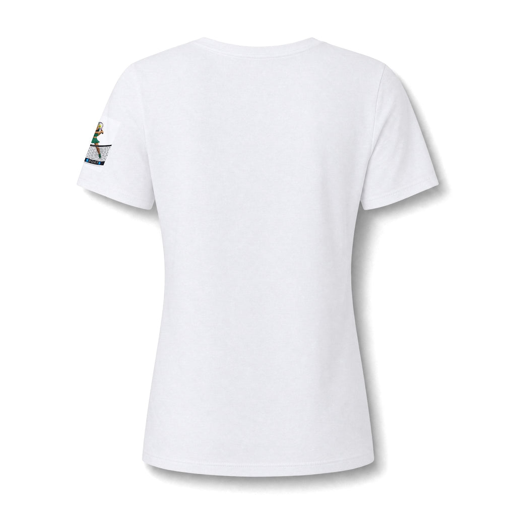 Tween Tennis V‑Neck Tee — Girls' Cute Tennis Player Graphic Shirt