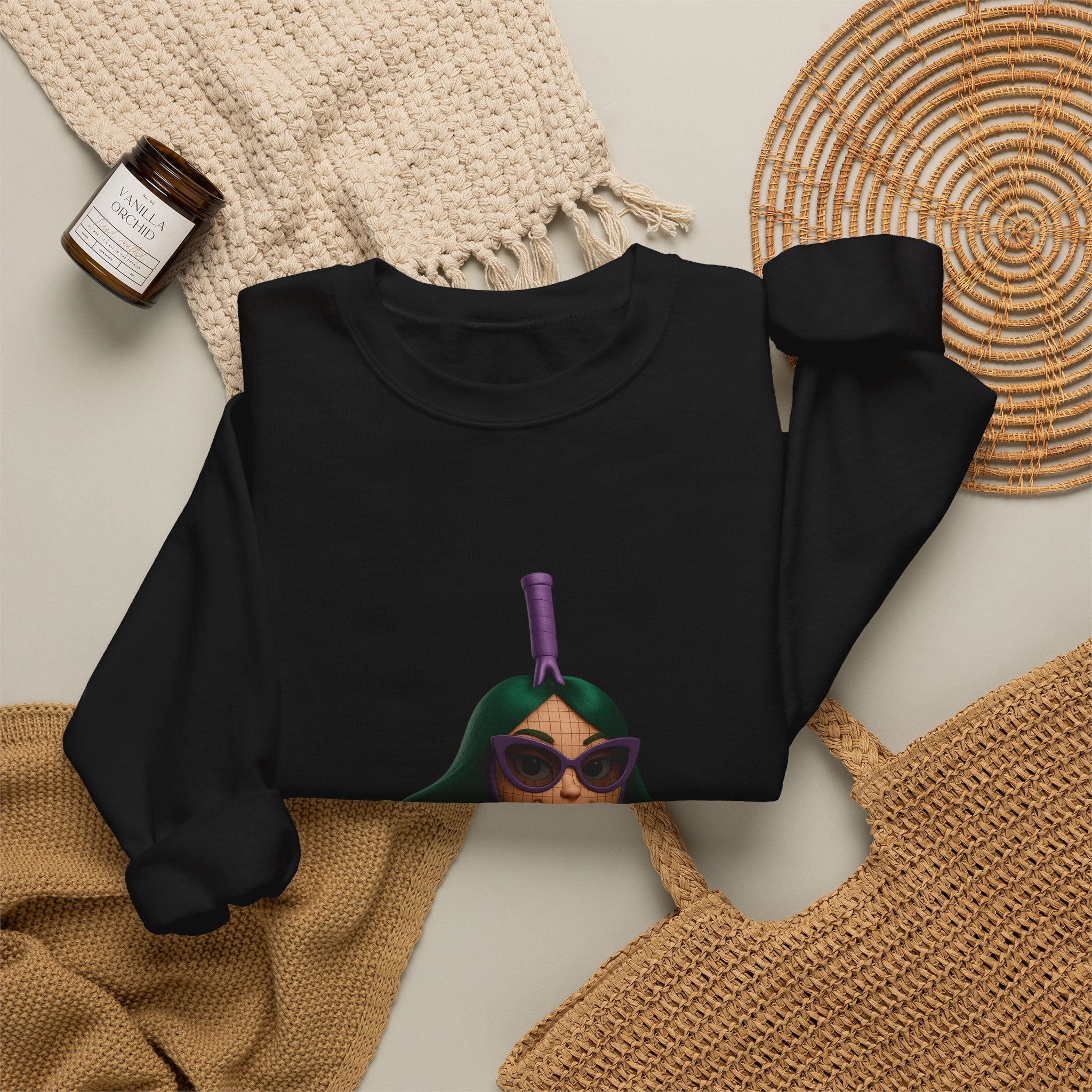 Volleyball Chick Crewneck Sweatshirt — Cute Girl With Sunglasses & Ball Graphic