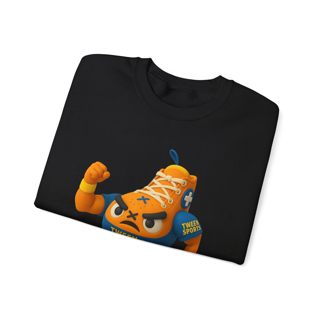 Tween Sports Mascot Crewneck Sweatshirt — Playful Orange Sneaker Graphic