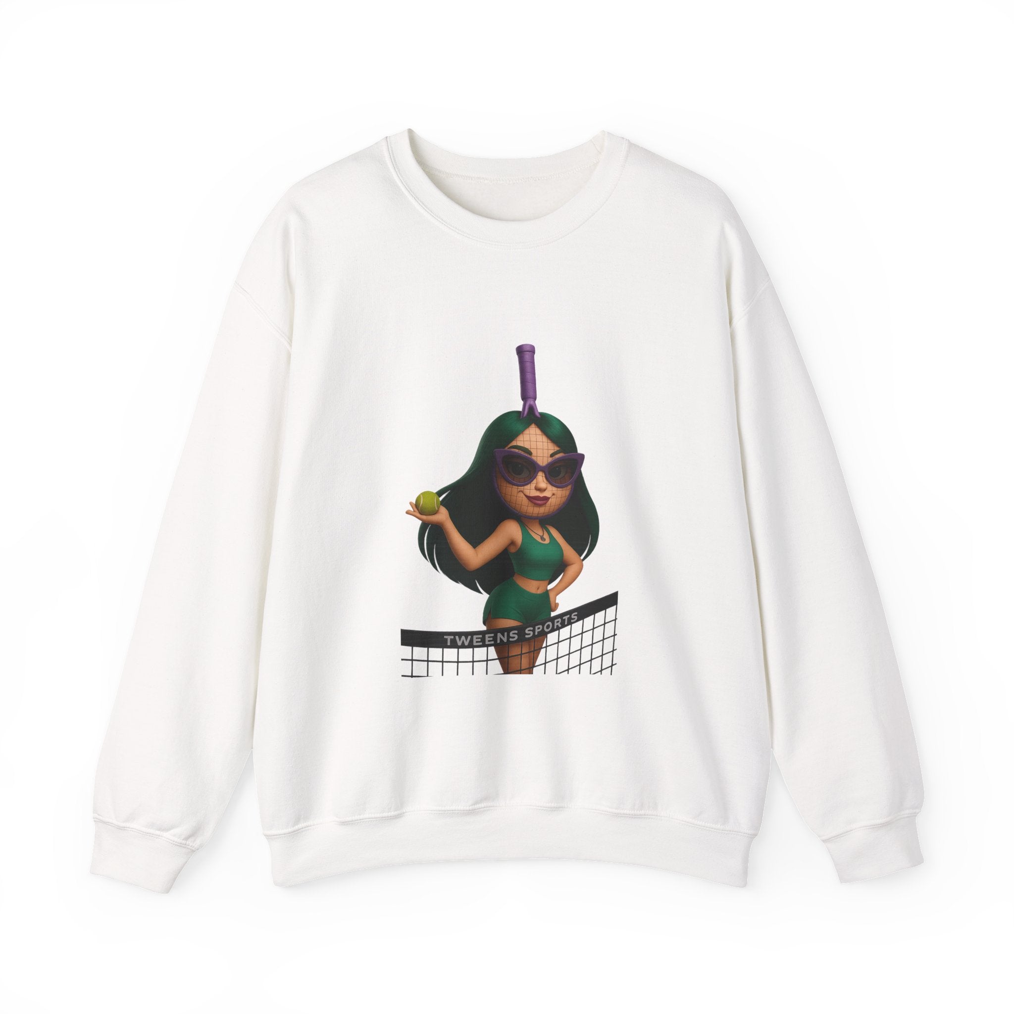 Volleyball Chick Crewneck Sweatshirt — Cute Girl With Sunglasses & Ball Graphic