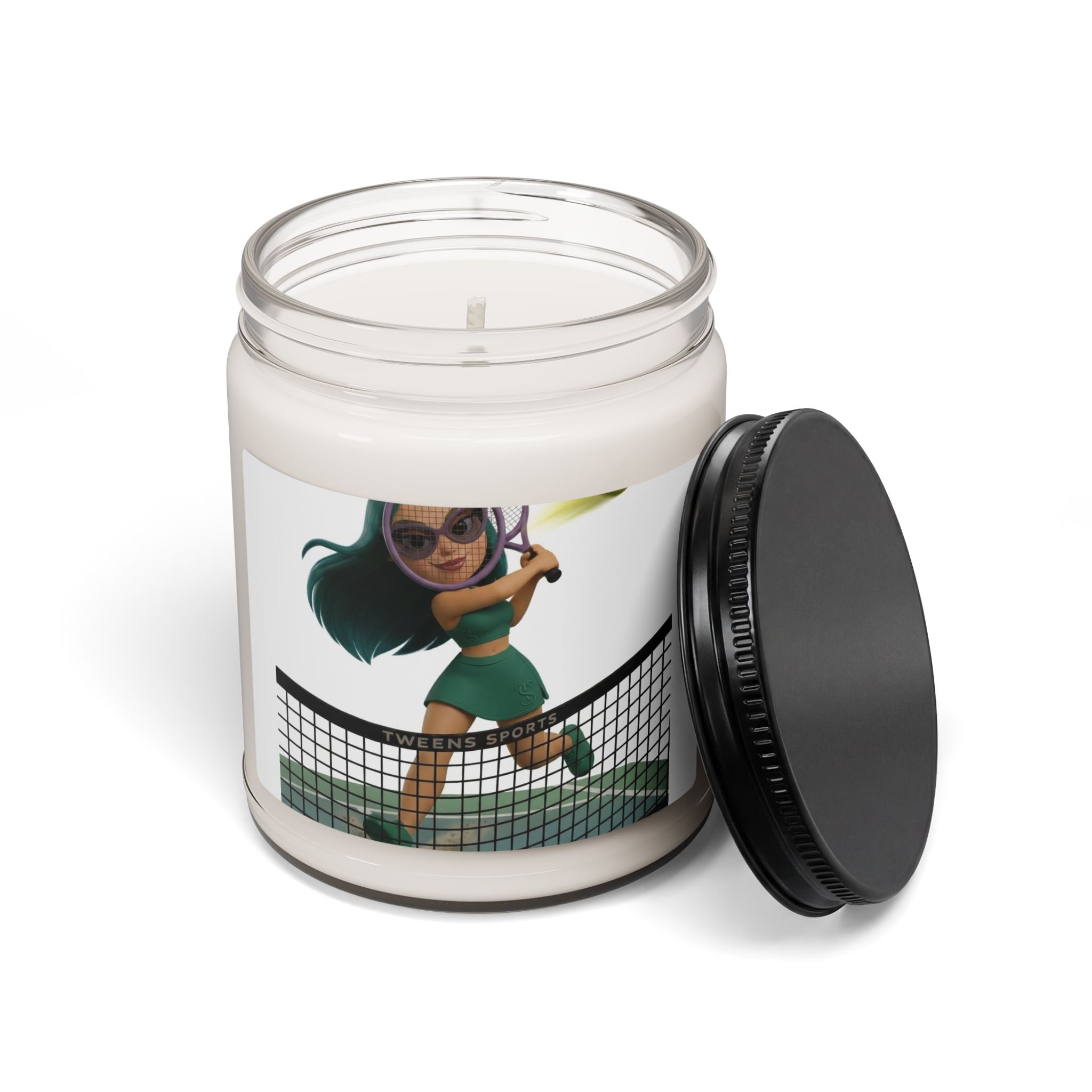 9oz Soy Candle — Cute Cartoon Tennis Girl Scented Candle, Sporty Gift for Tennis Fans