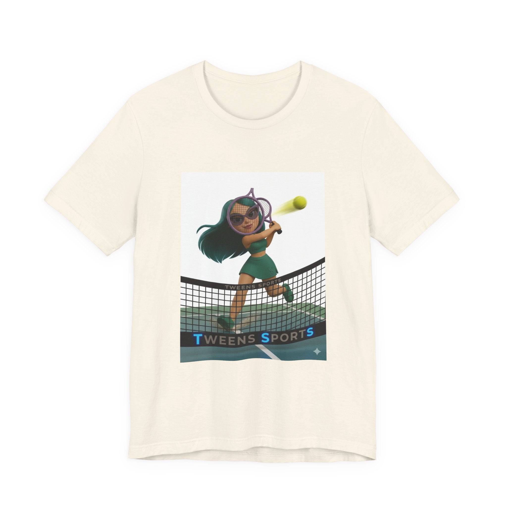 Tween Sports Tennis Tee — Girls' Cartoon Tennis Player Graphic T-Shirt