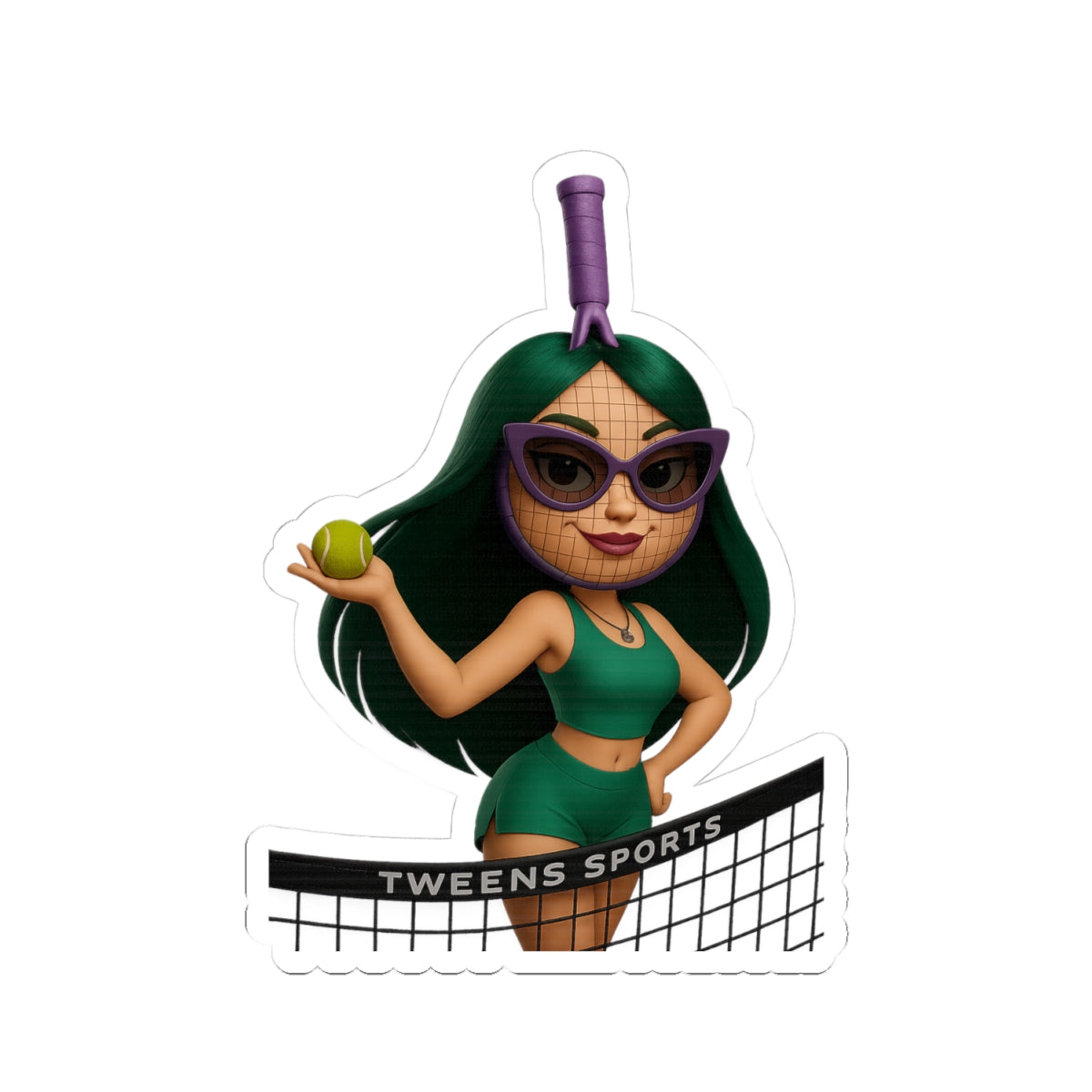 Tweens Tennis Sticker — Cute Retro Girl Tennis Kiss-Cut Sticker ("Tweens Sports")