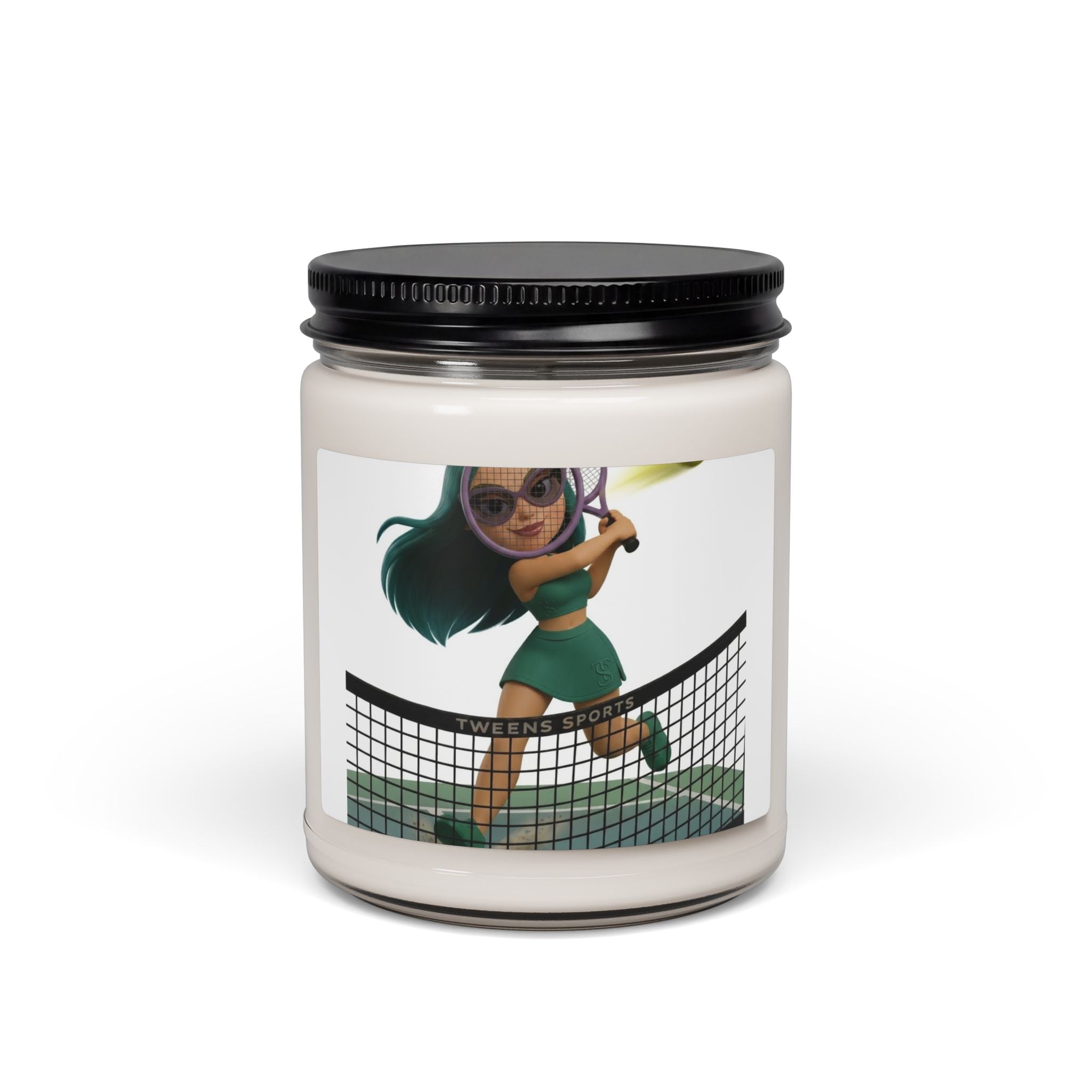 9oz Soy Candle — Cute Cartoon Tennis Girl Scented Candle, Sporty Gift for Tennis Fans
