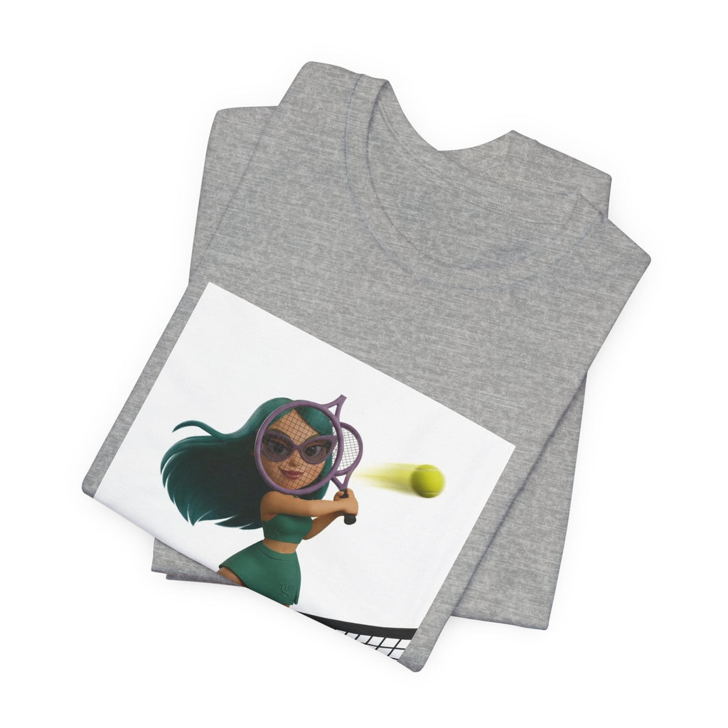 Tween Sports Tennis Tee — Girls' Cartoon Tennis Player Graphic T-Shirt