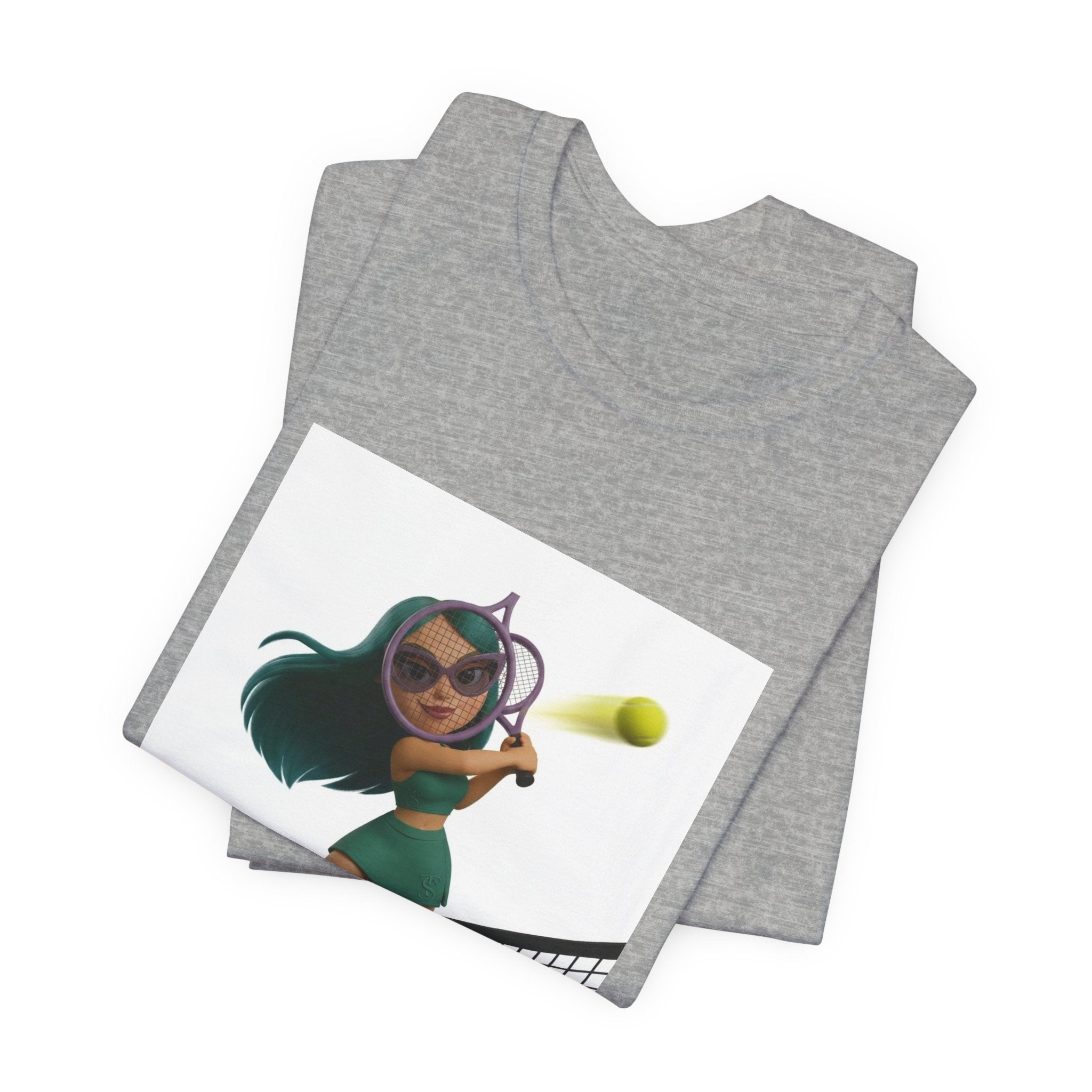Tween Sports Tennis Tee — Girls' Cartoon Tennis Player Graphic T-Shirt