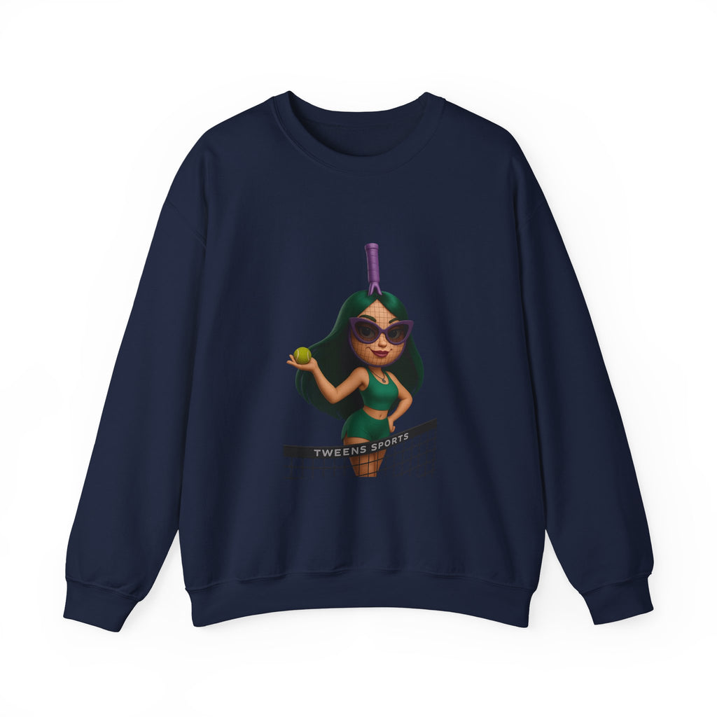 Volleyball Chick Crewneck Sweatshirt — Cute Girl With Sunglasses & Ball Graphic