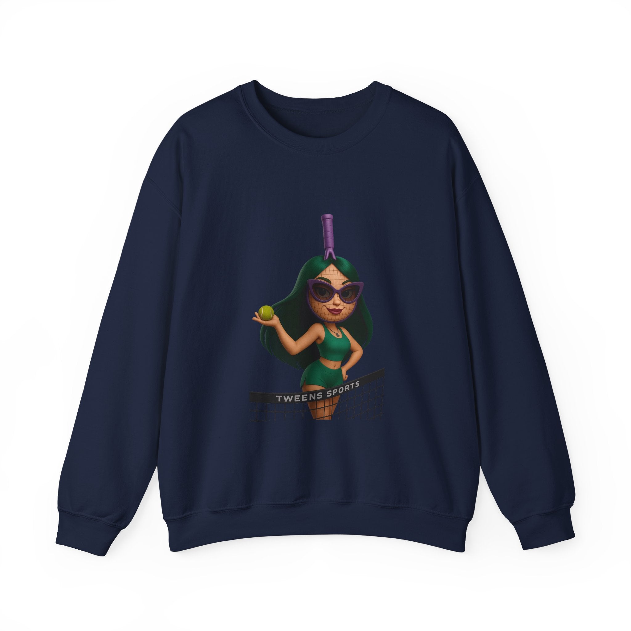 Volleyball Chick Crewneck Sweatshirt — Cute Girl With Sunglasses & Ball Graphic