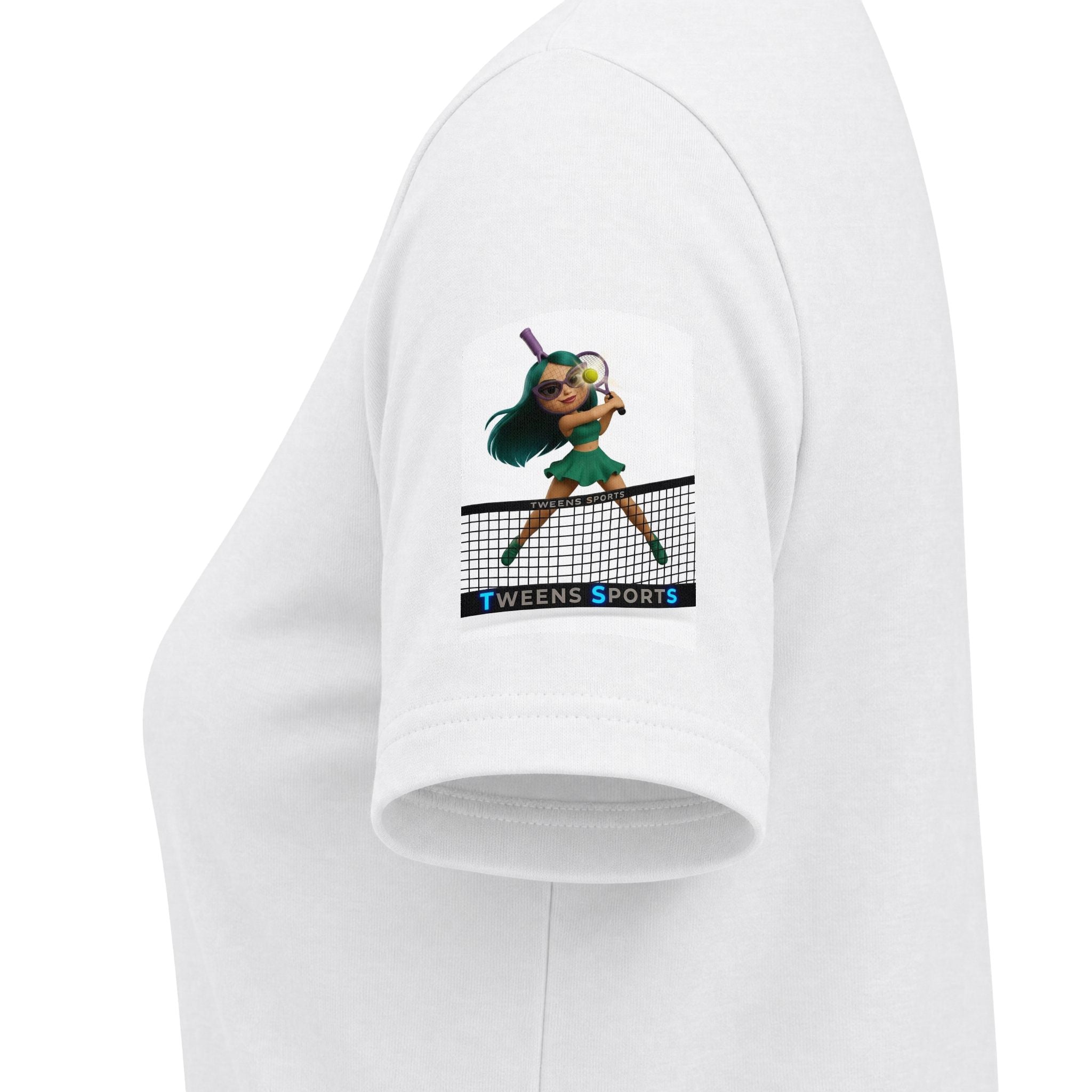 Tween Tennis V‑Neck Tee — Girls' Cute Tennis Player Graphic Shirt